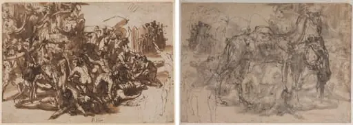 Poros Assailed by the Macedonian Army (recto); Sketches of Animals (verso)