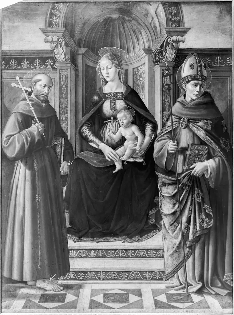 Mary and child enthroned with two saints