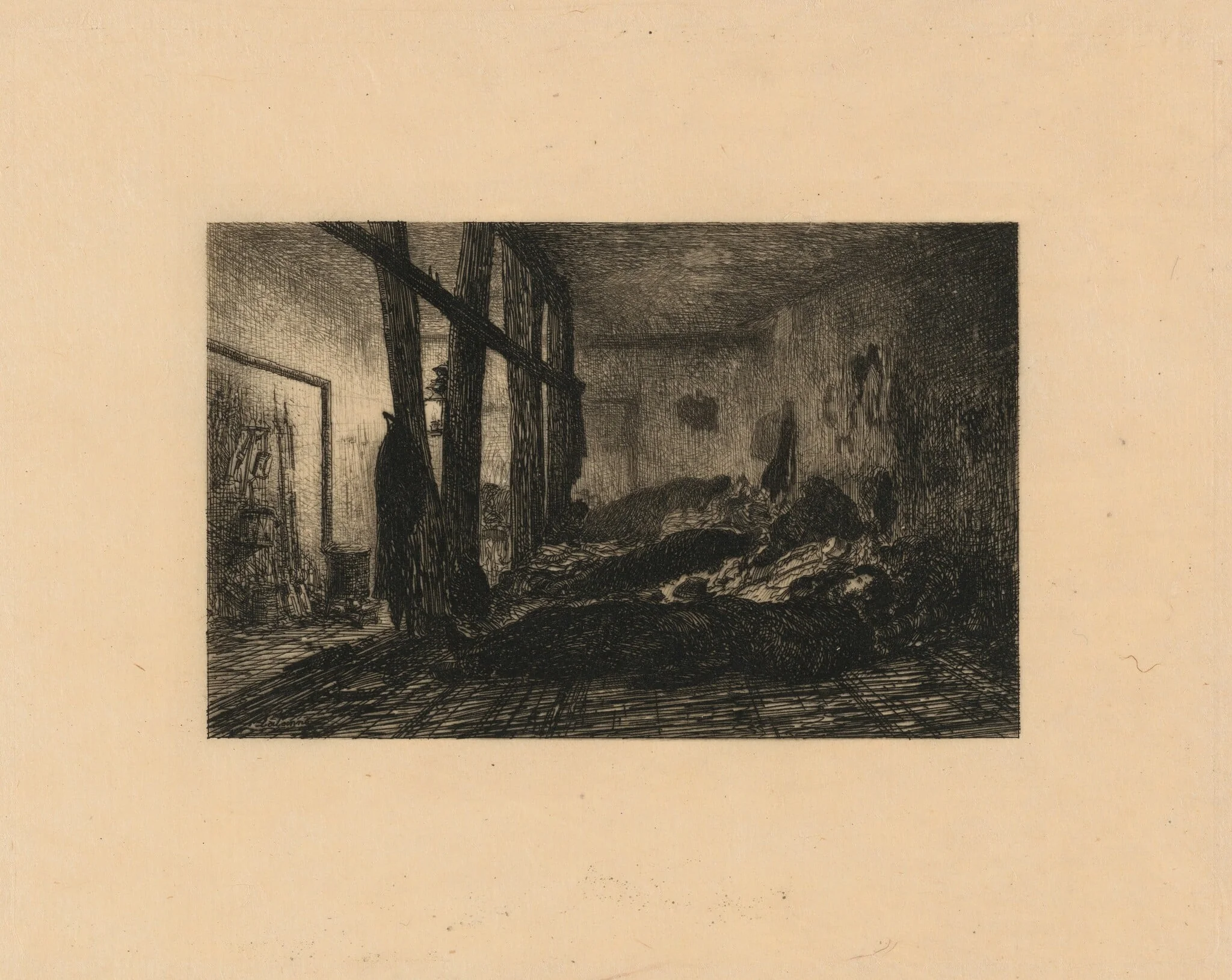 A Guard Post  (Un Poste de garde), by Maxime Lalanne, ink, 1871