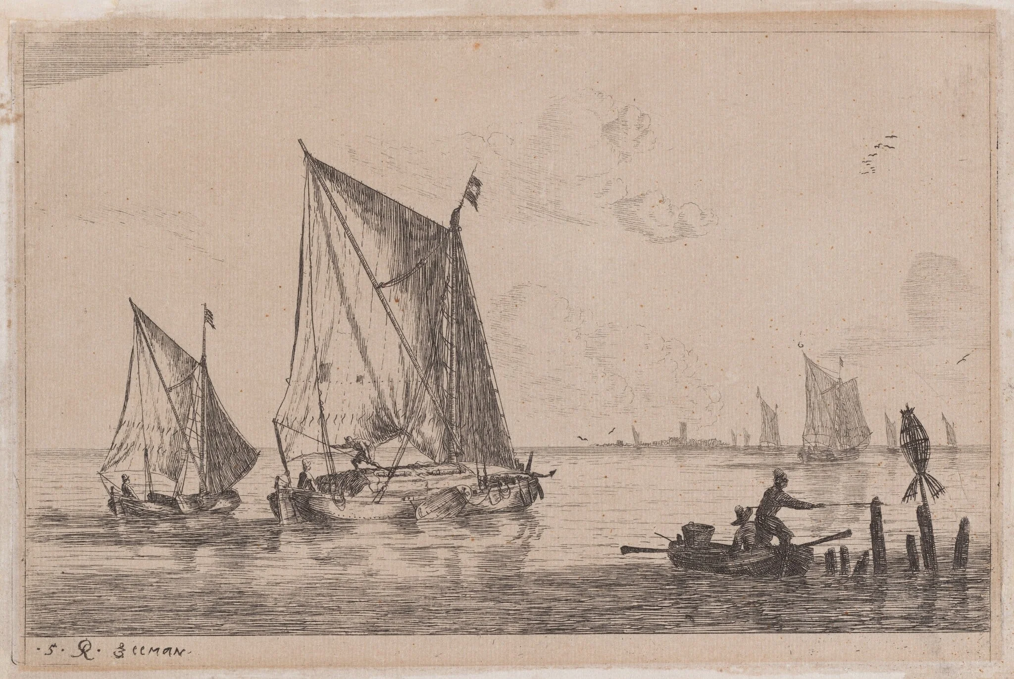 A "Duinopschuit," a Smaller Sailing Boat, and a Rowboat