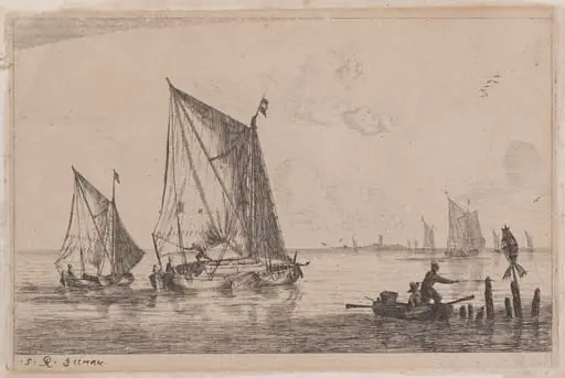 A "Duinopschuit," a Smaller Sailing Boat, and a Rowboat