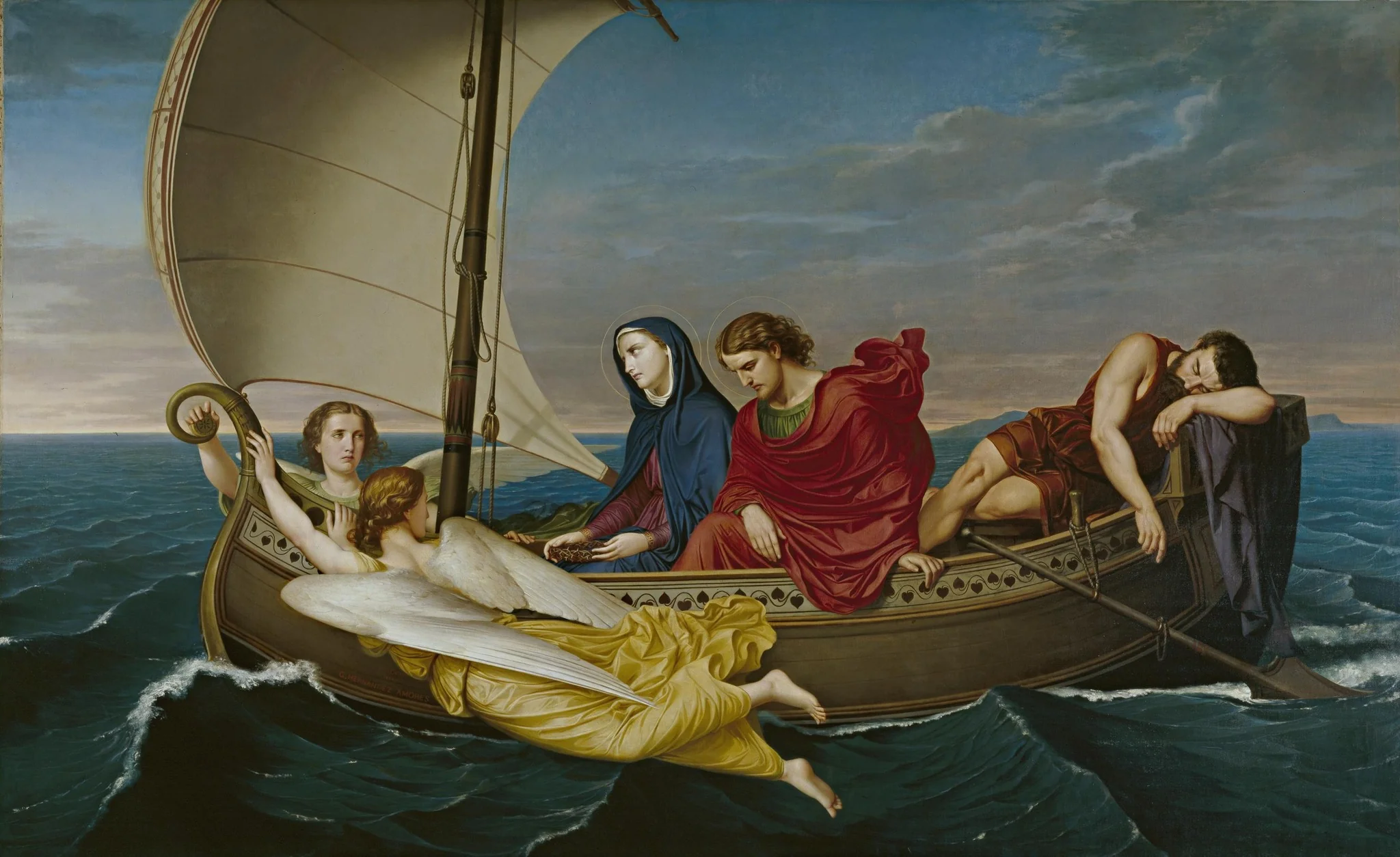 Travel of the Blessed Virgin and St. John to Ephesus after the death of Savior, by Germán Hernández Amores, oil, 1862