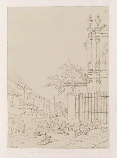 The market outside the church of S. Domingos, Macau
