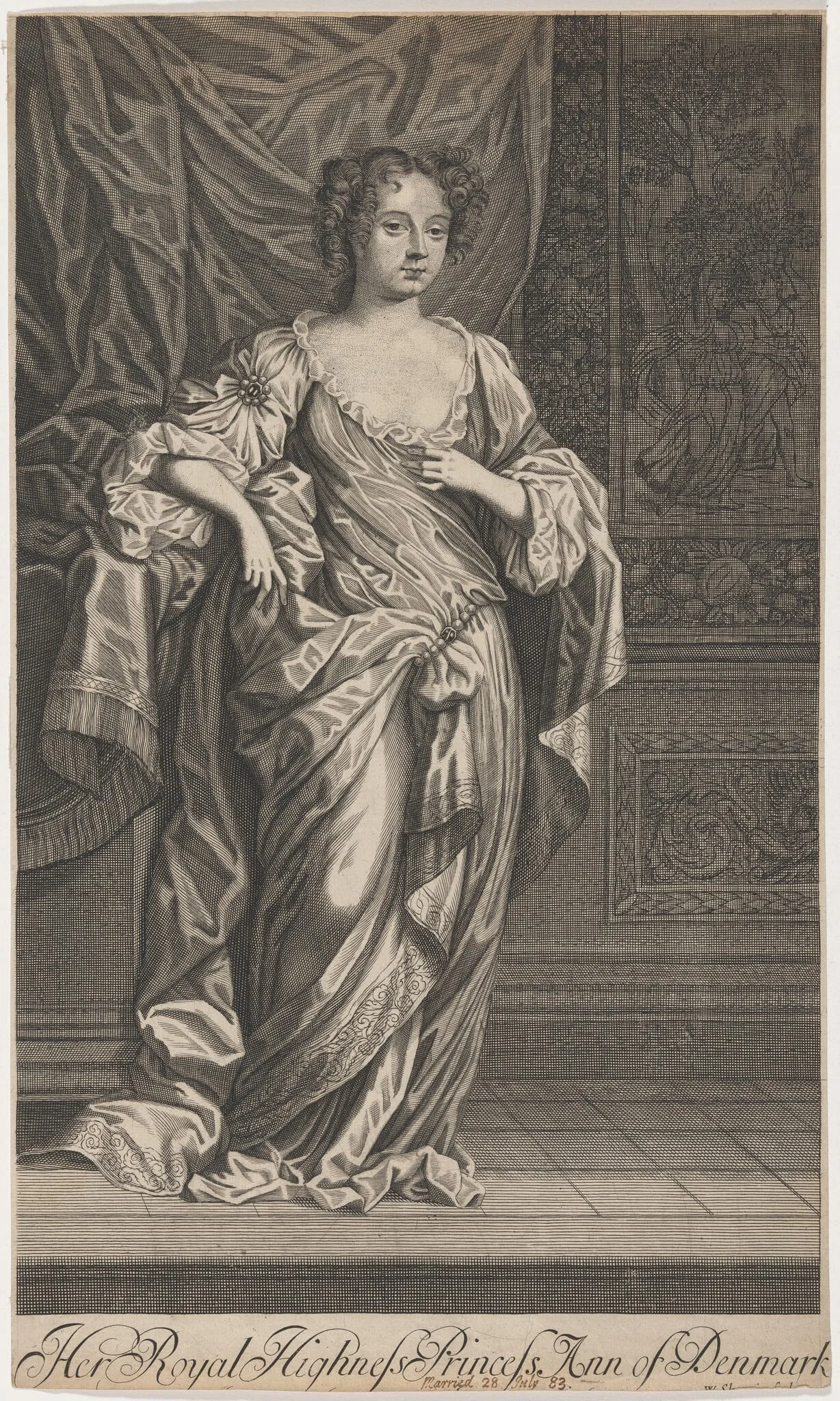 Anne of Denmark, by William Sherwin, ink, 1678