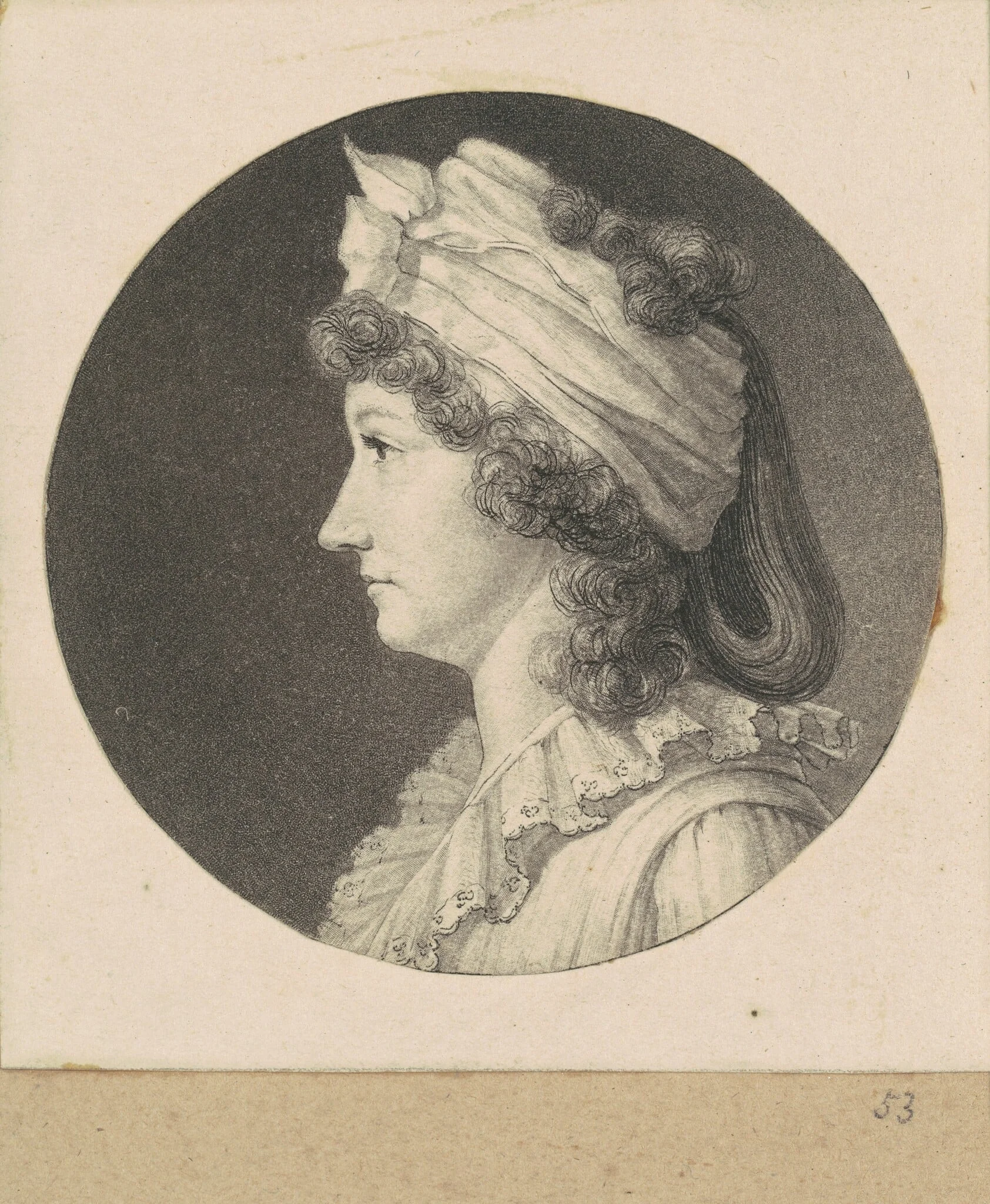 Unidentified Woman, by Charles Balthazar Julien Févret de Saint-Mémin, ink, 1797