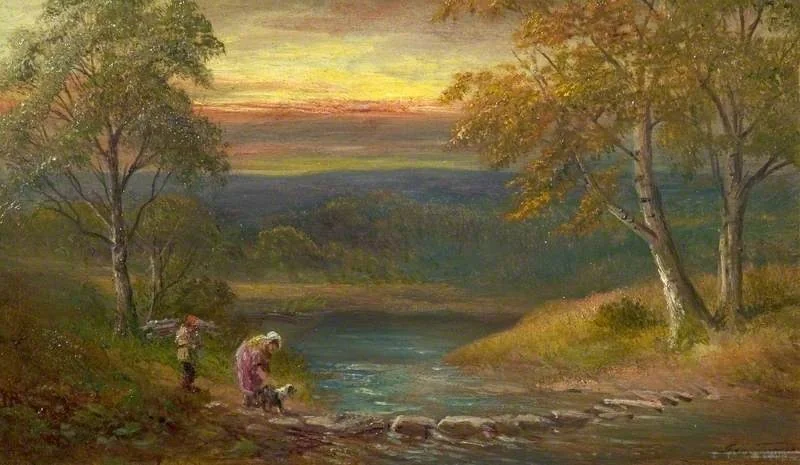 Crossing the Stepping Stones, by George Turner, oil, 1908