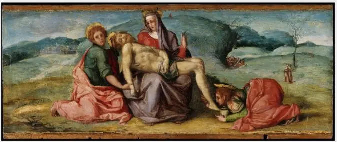 Set of three panels: The Pietà, Saint Apollonia and Saint Peter