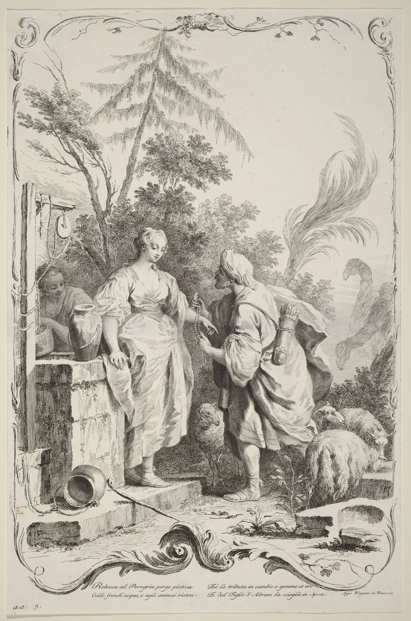Rebecca at the Well, by Joseph Wagner, ink, 1745