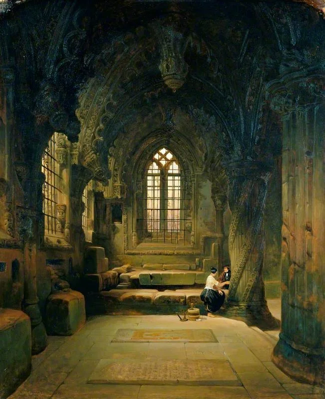 Entrance to the Crypt, Roslin Chapel, by David Roberts, oil, 1843