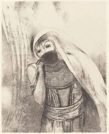 Elle tire de sa poitrine une eponge toute noire, la couvre de baisers (She draws from her bosom a sponge, perfectly black, and covers it with kisses)