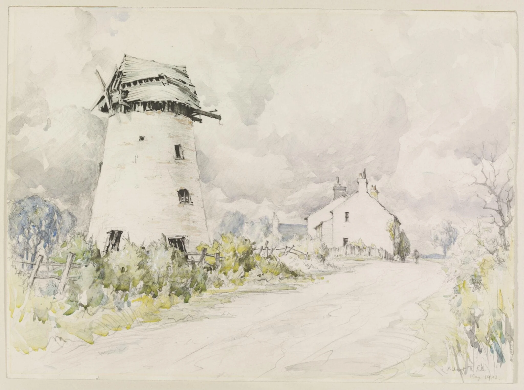 Windmill at Staining, near Blackpool, by Pile, watercolor, 1943
