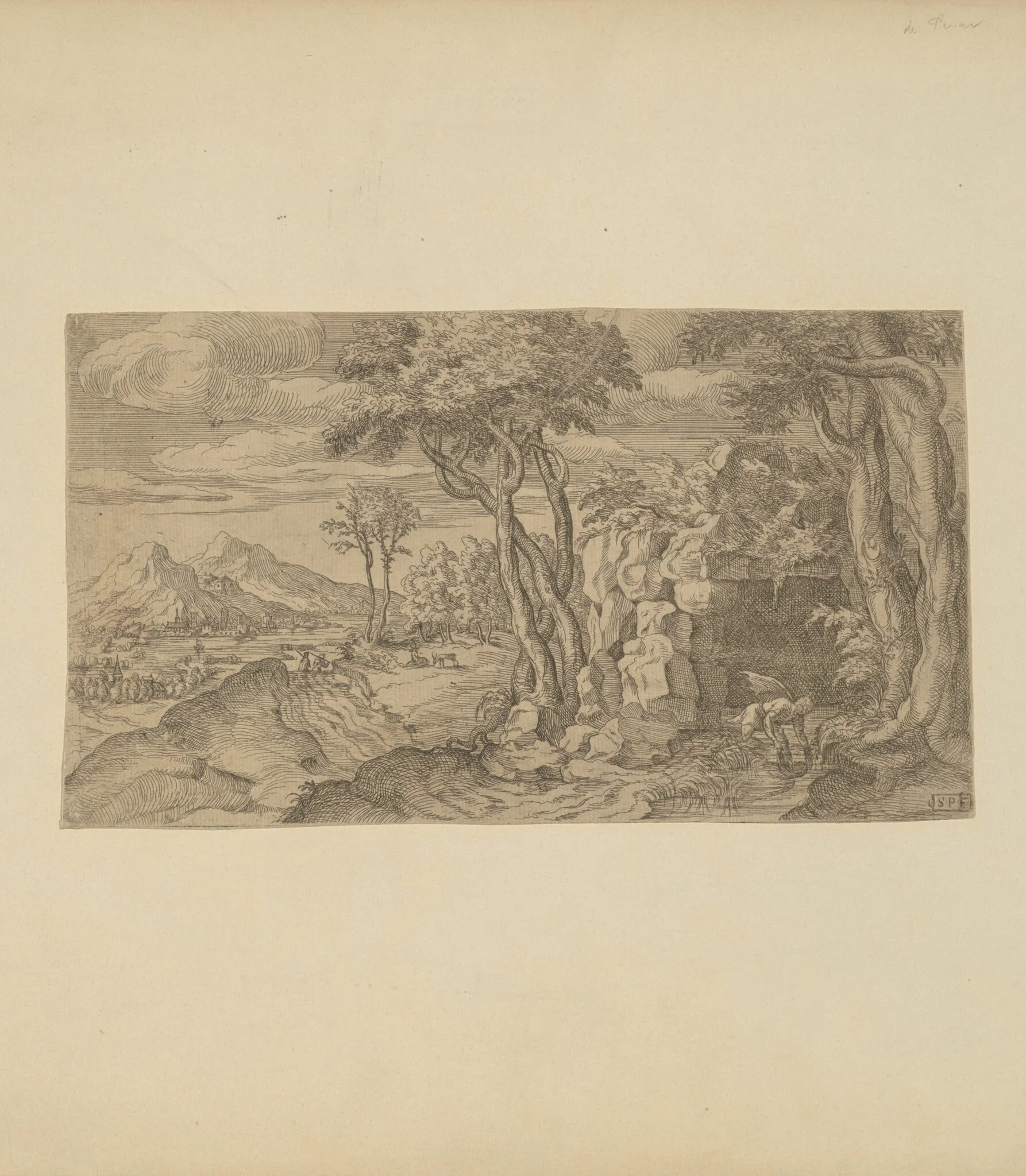 Narcissus, by Étienne Dupérac, ink, 1550