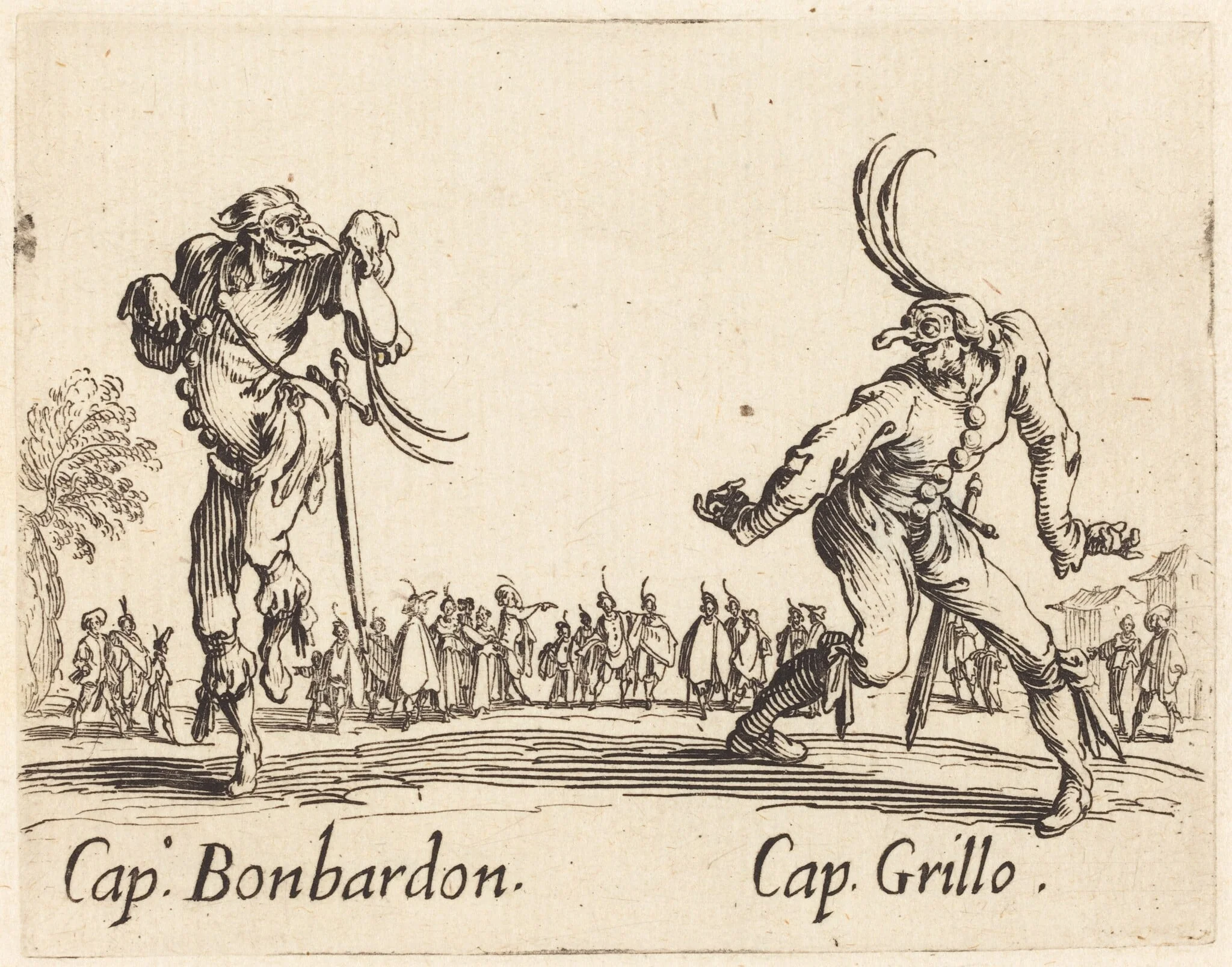 Cap. Bonbardon and Cap. Grillo, by Jacques Callot, ink, 1622