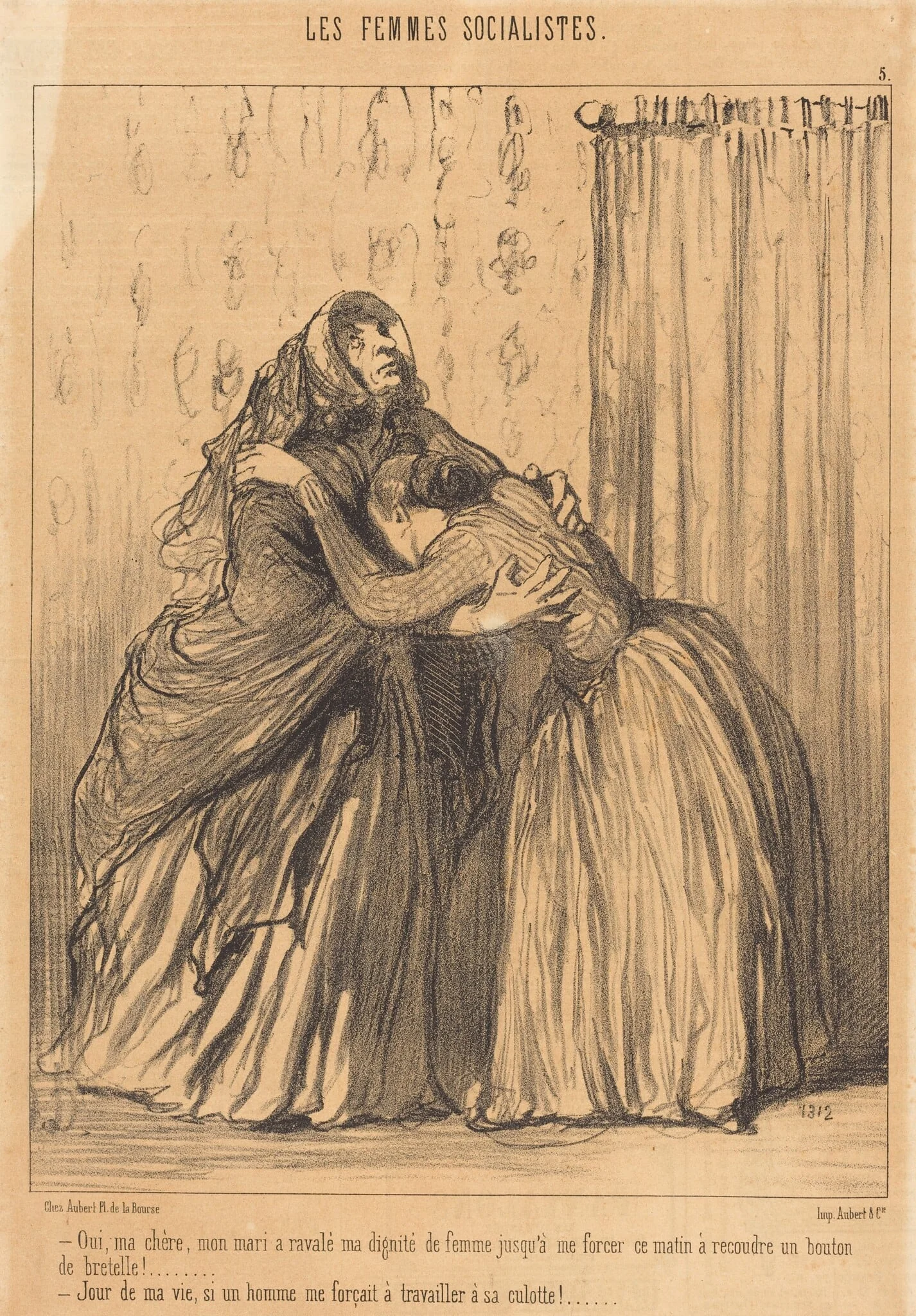 Oui, ma chère, mon mari a ravalé ma dignité..., by Honoré Daumier, ink, 1849