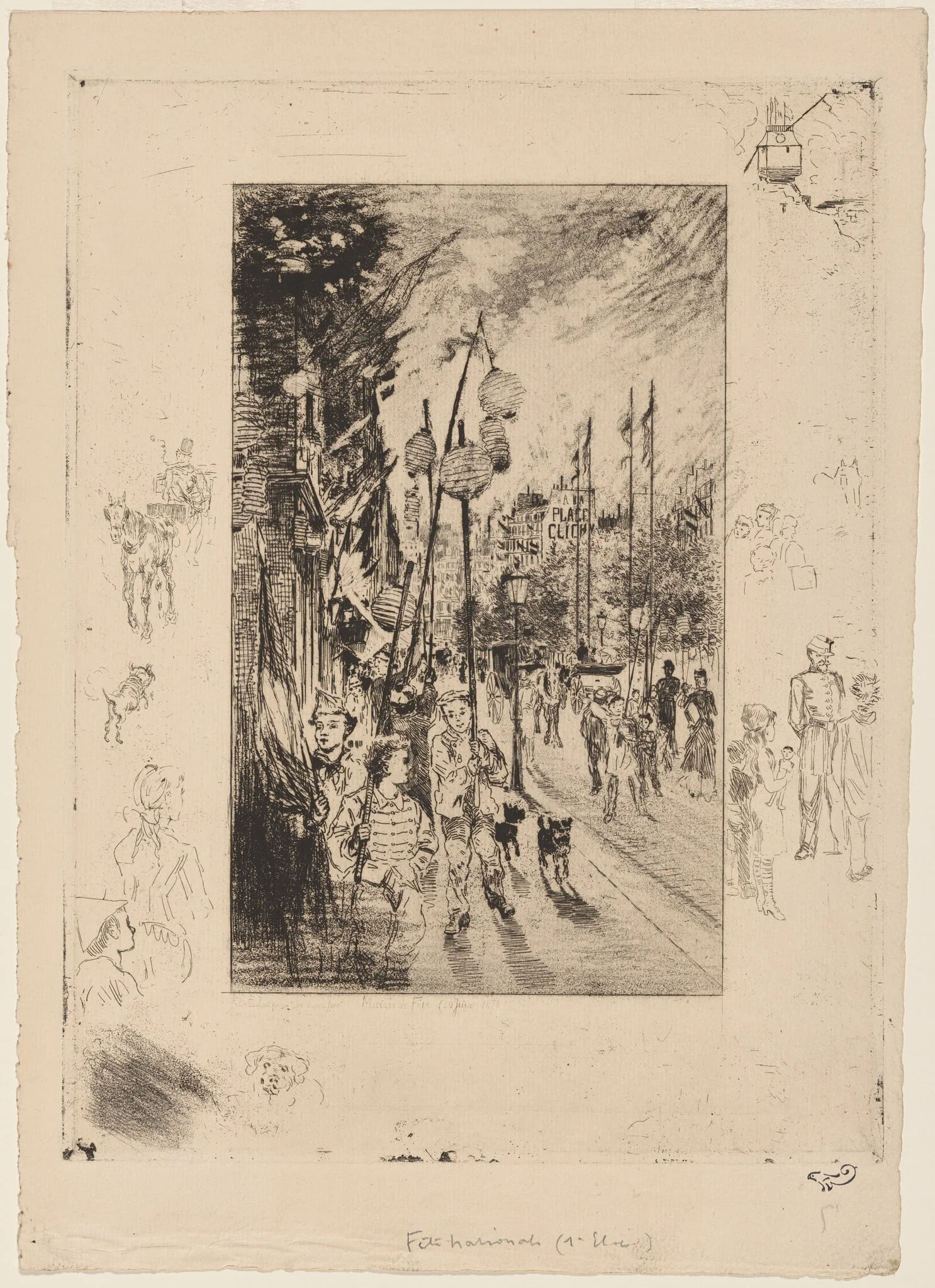 La Fete Nationale (Matinée de Fete 30 June 1878) (National Holiday 30 June 1878), by Félix-Hilaire Buhot, ink, 1878