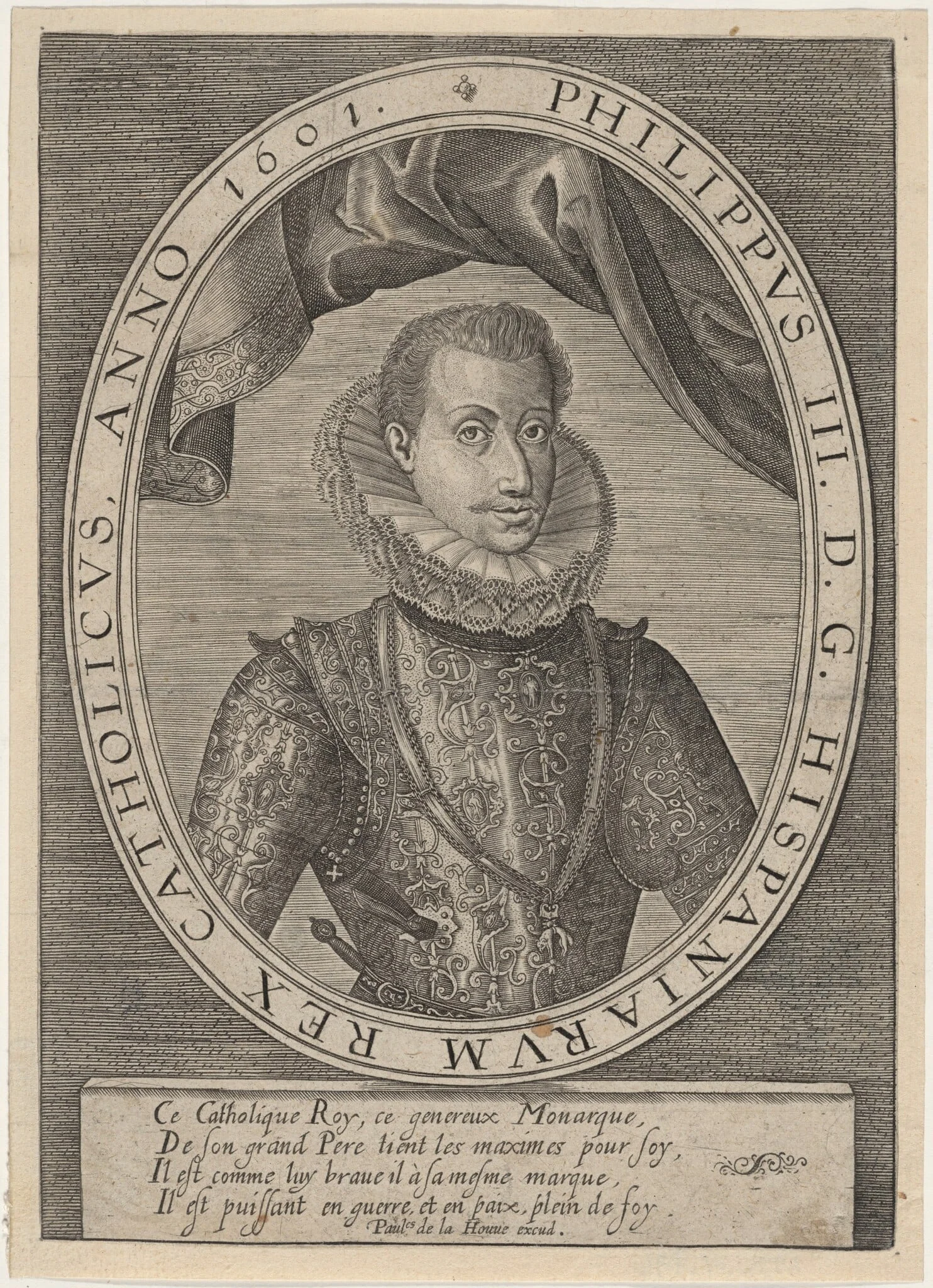 Philip III, King of Spain, by Paul de la Houve, ink, 1601