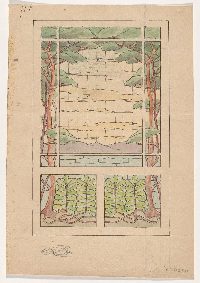 lasimaalausluonnos, maisema, by Salomo Wuorio
