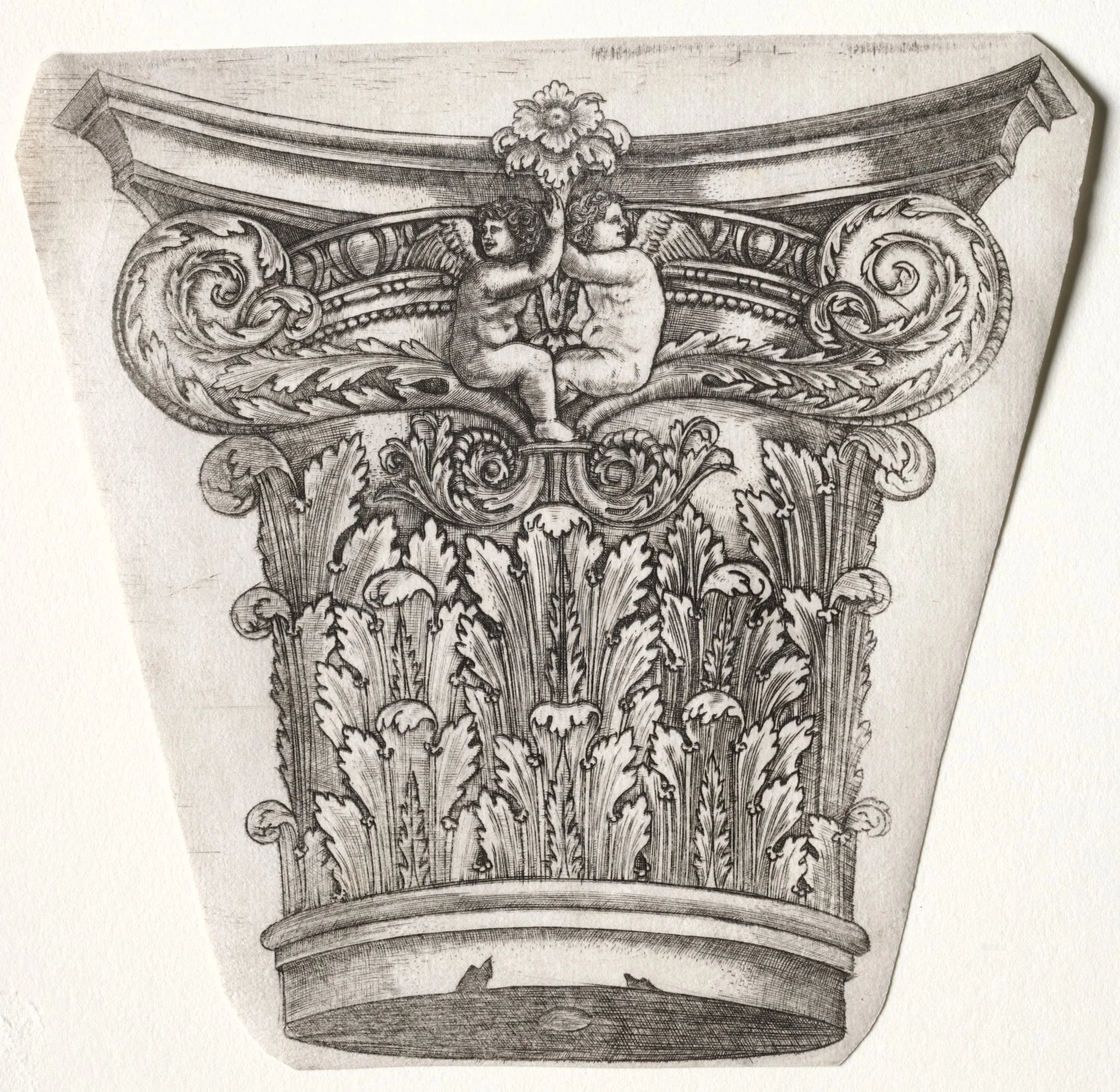 Base and Capital with Putti (capital), by Master G. A. with the man-trap, 1538