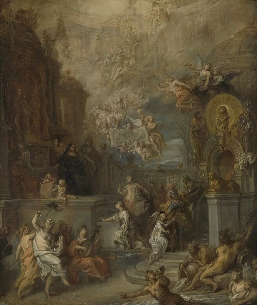 Allegory of William III's leavetaking from Alamia van Solms after the transferral of the regency to the statesgeneral