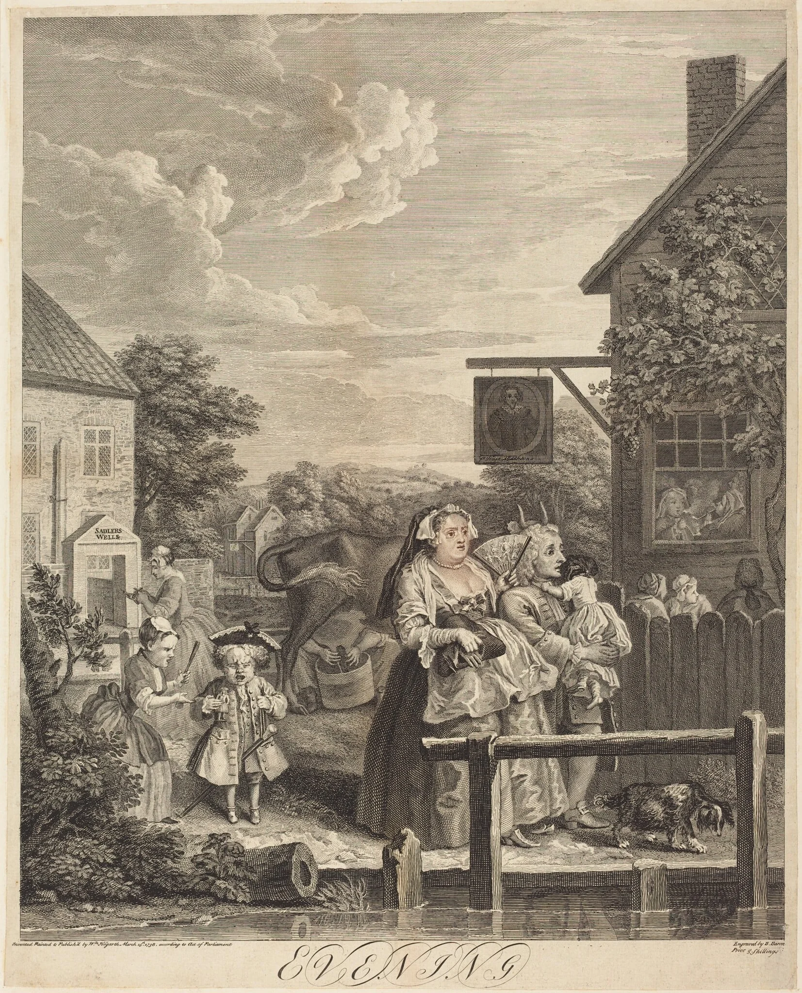 Evening, by William Hogarth, ink, 1738