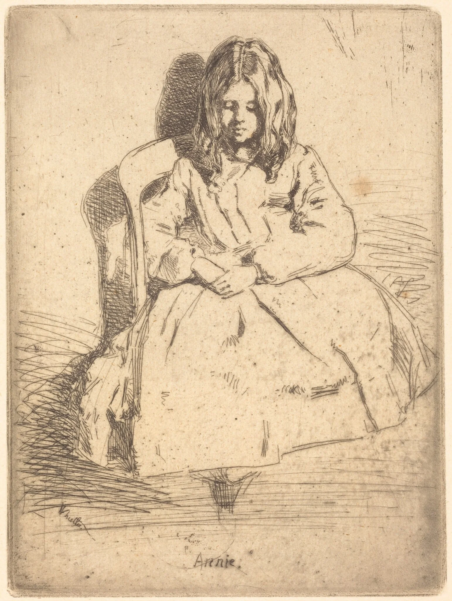 Annie Seated, by James McNeill Whistler, ink, 1858