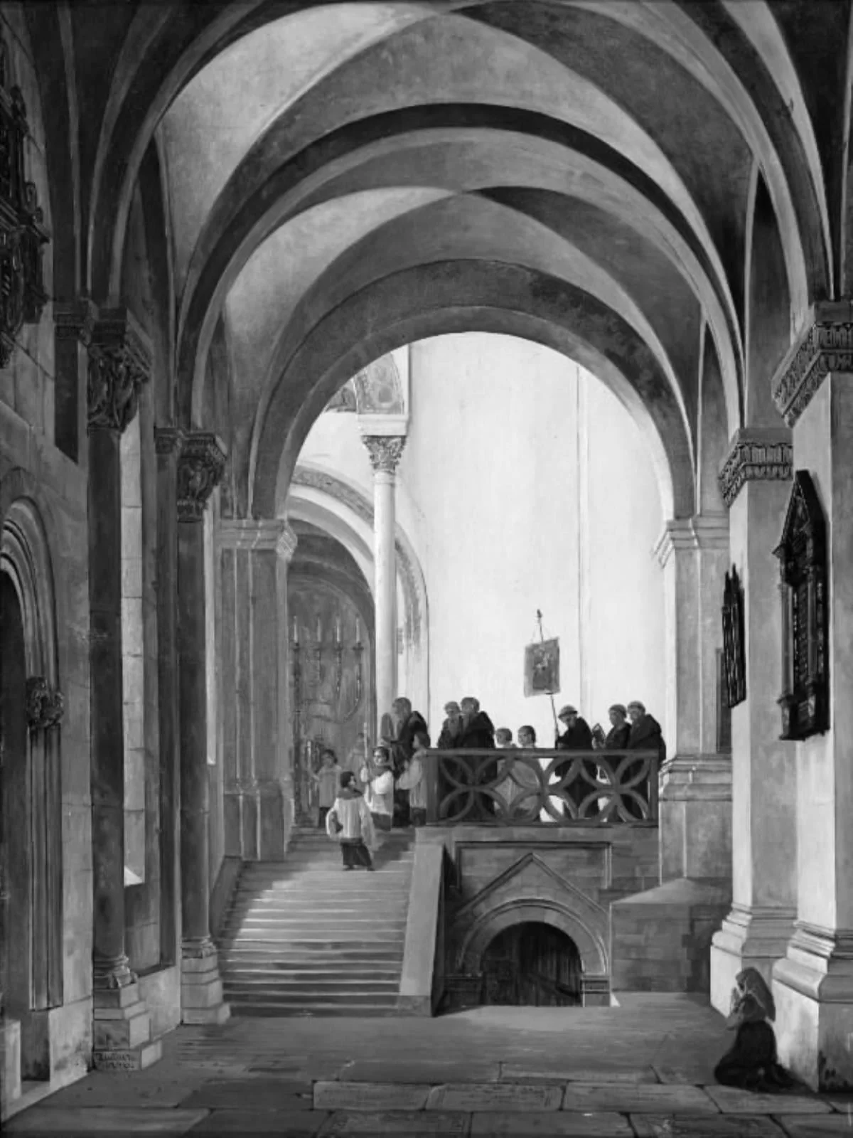 Det søndre sideskib i domkirken i Lund, set mod koret, by Unknown, 1846