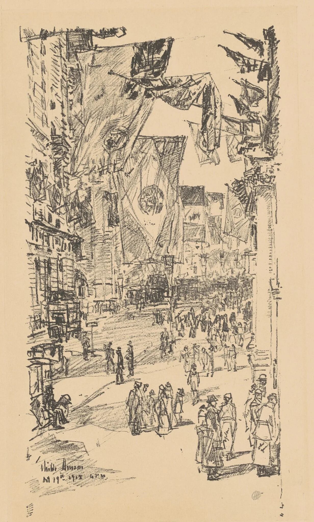 Avenue of the Allies, by Childe Hassam, ink, 1918