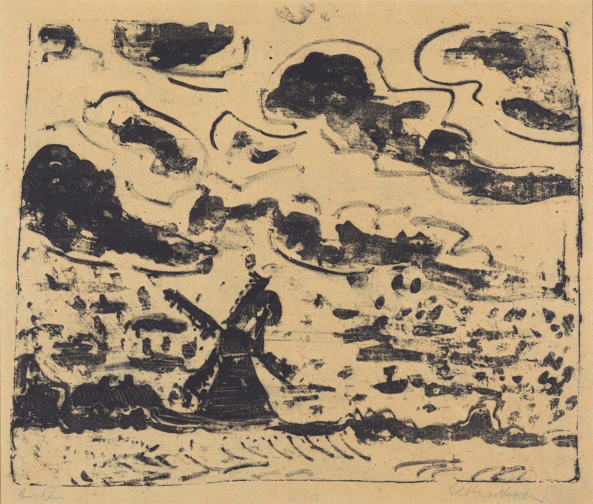 Windmill near Burg on Fehmarn, by Ernst Ludwig Kirchner, ink, 1908