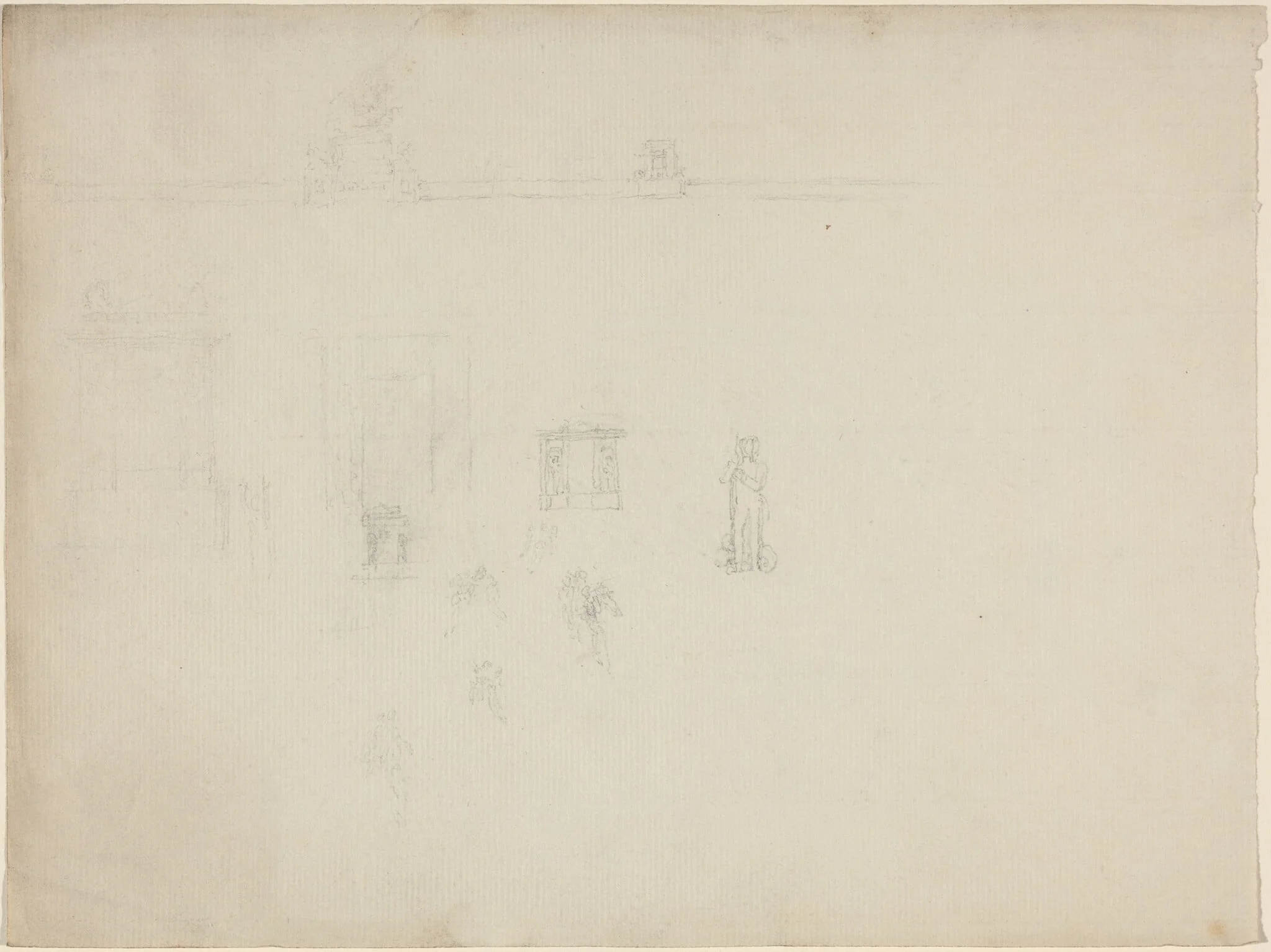 Sheet of Architectural and Figure Studies, by John Flaxman, graphite, 1790