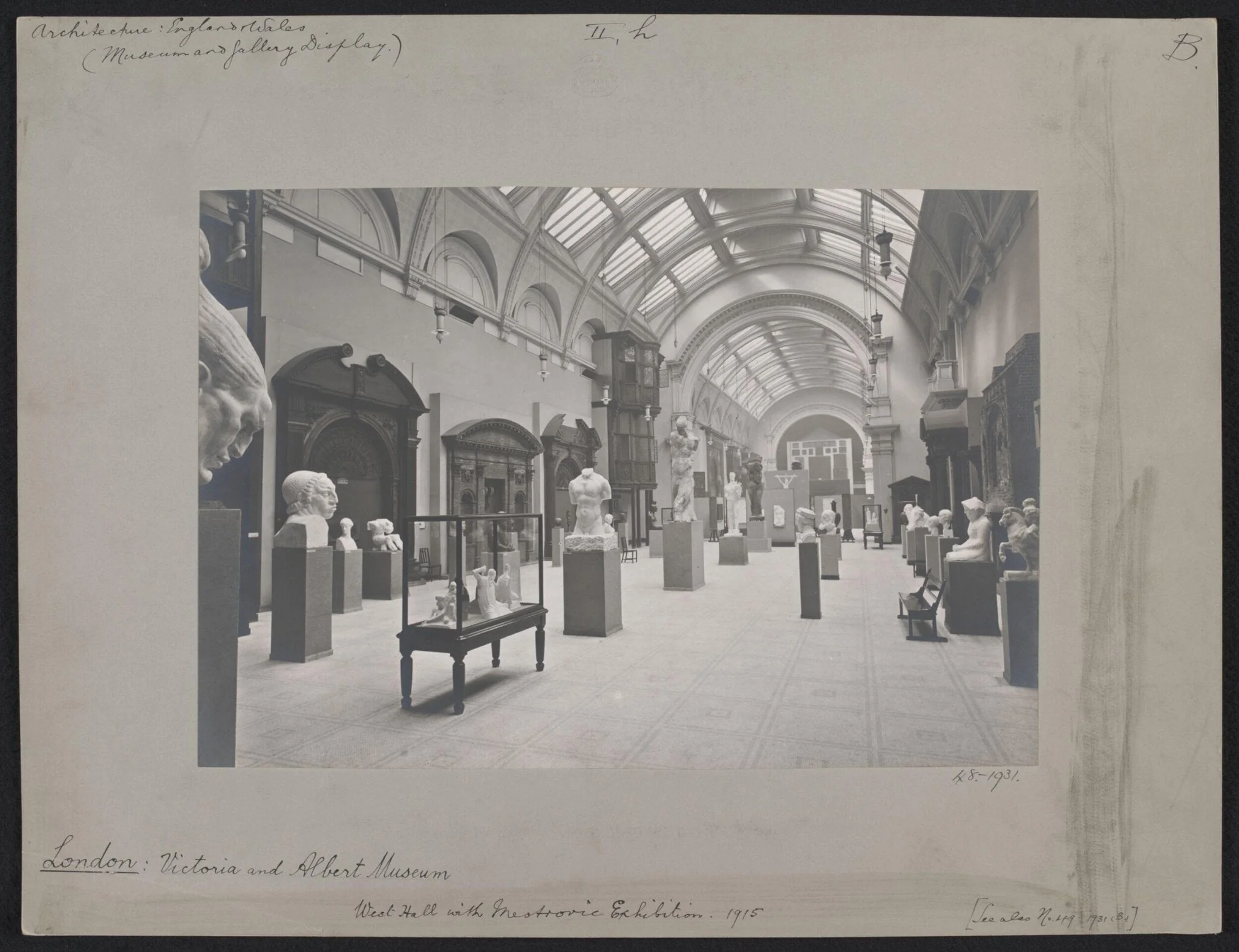 Victoria and Albert Museum, West Hall (Gallery 48) showing Ivan Meštrović sculpture exhibition, looking west