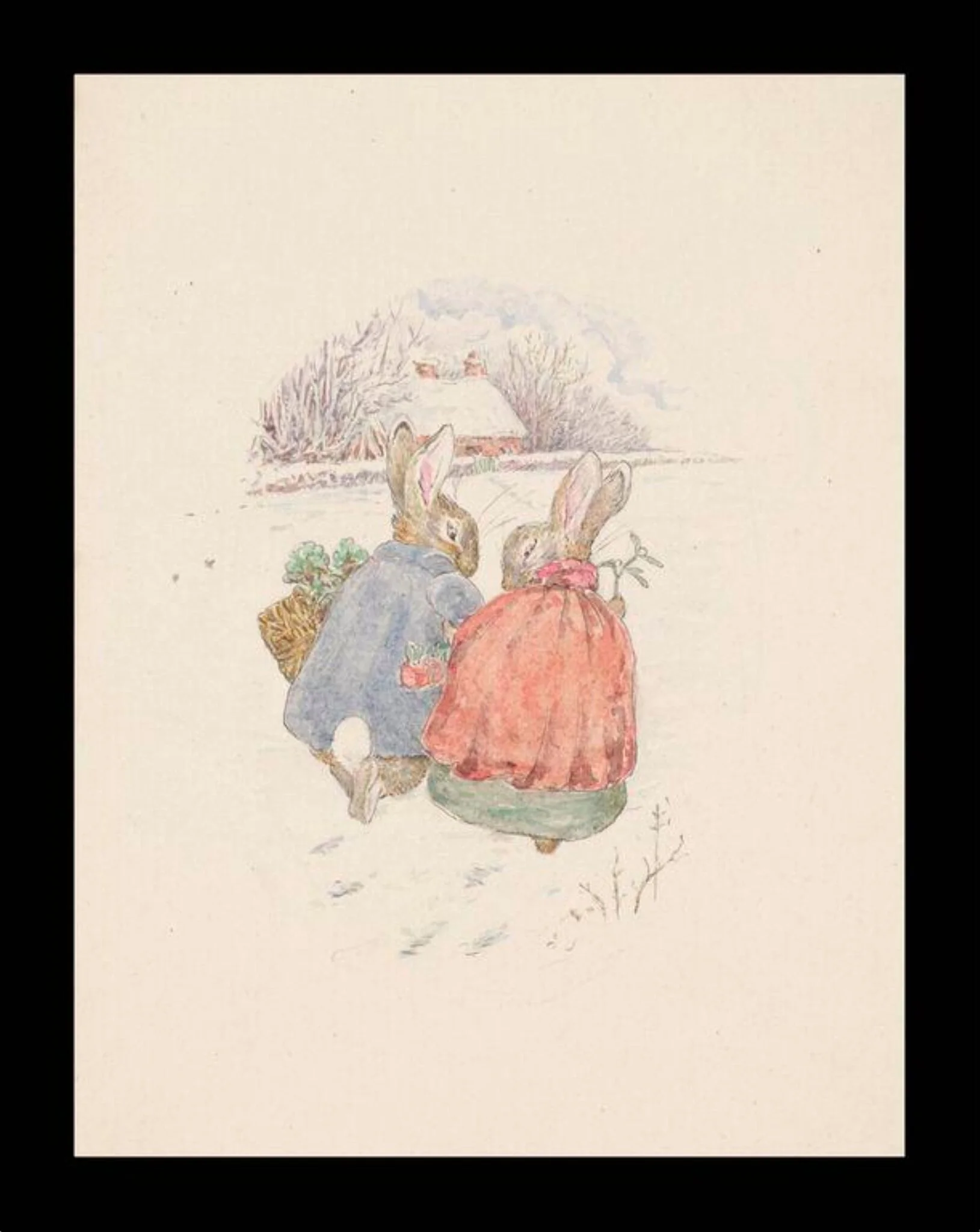 Design for a christmas card, by Beatrix Potter, watercolor, 1890