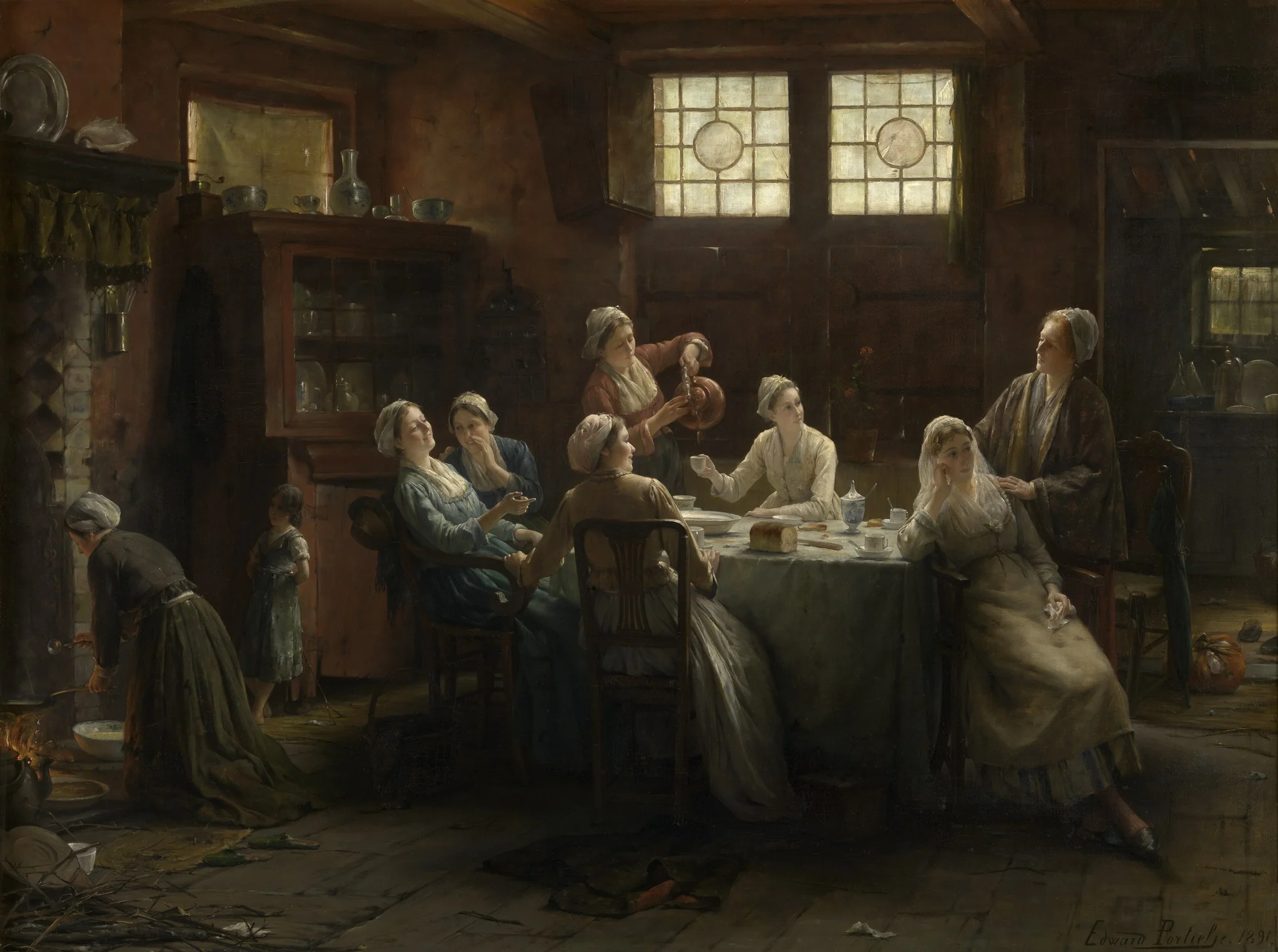 A Bit of Teasing, by Edward Portielje, oil, 1896