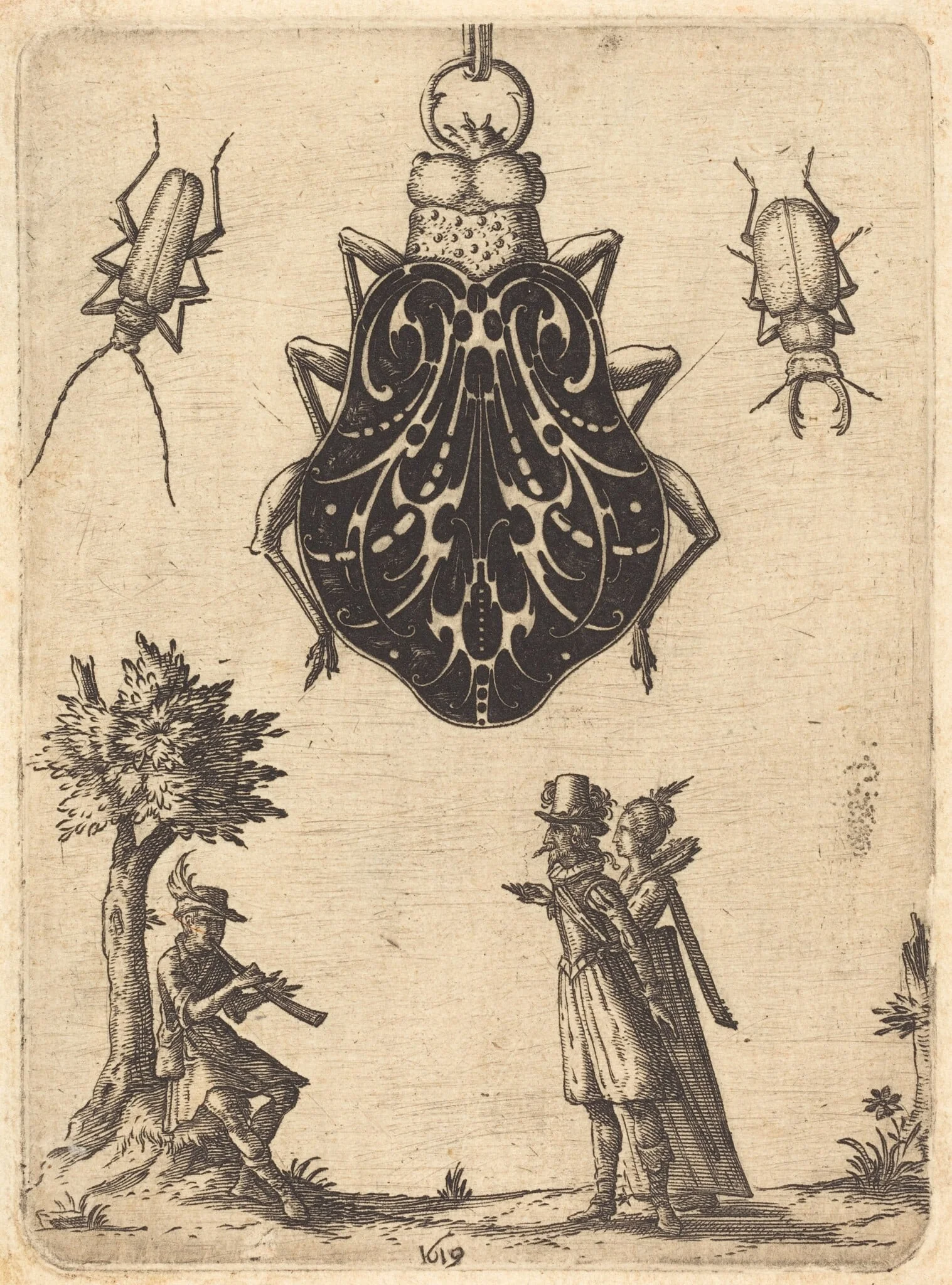 Design for a Beetle-Shaped Pendant, by Jean Toutin, ink, 1619