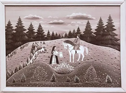 Sequences from the Village Museum, naive painting by Petru Mihuțe - Avram Iancu and Romania (1988)
