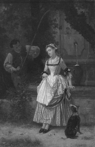 At the Fountain, by Louis-Marie Baader, oil, 1873
