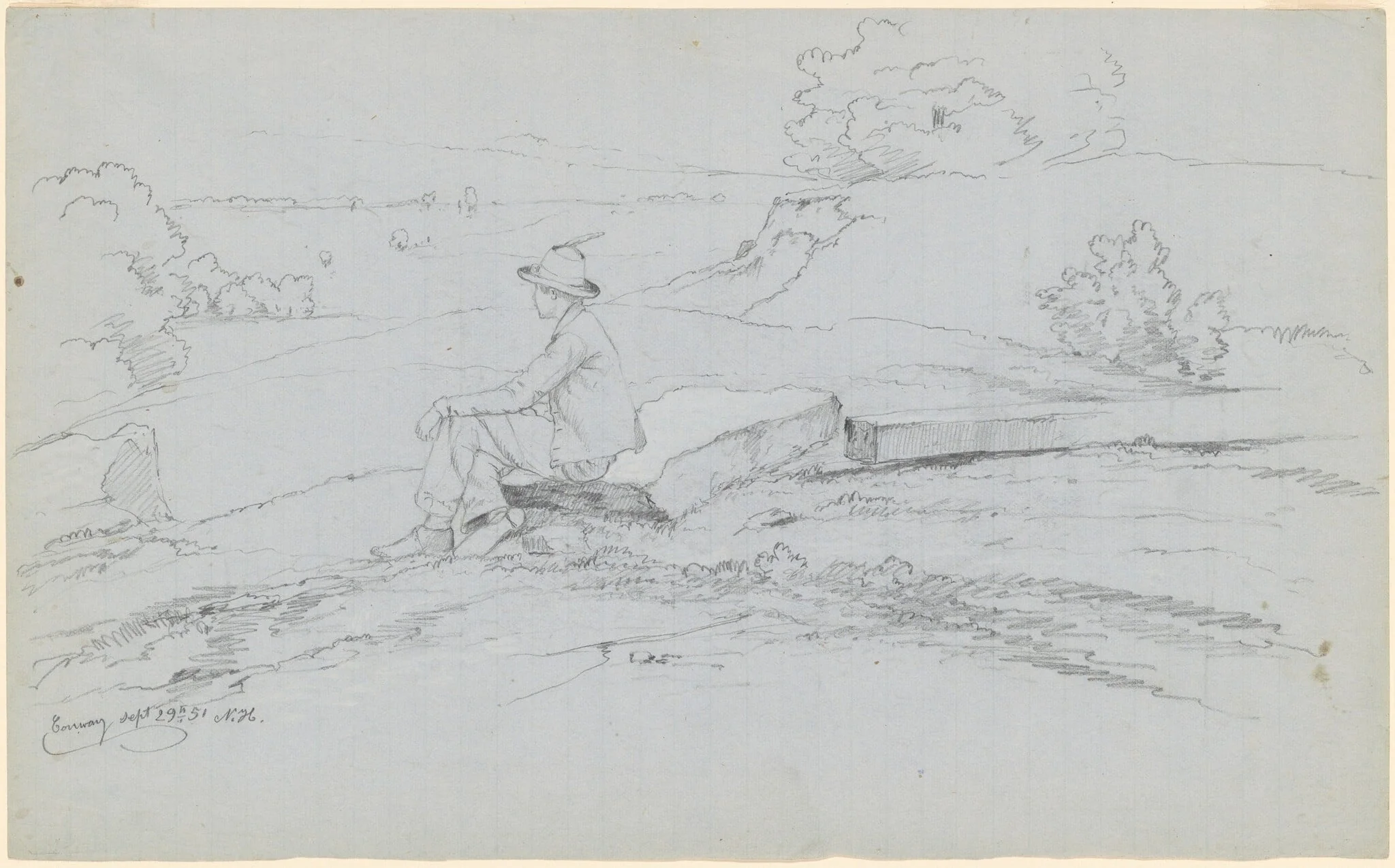 Study for "White Mountains from North Conway, New Hampshire" [recto], by David Johnson, gouache, 1851