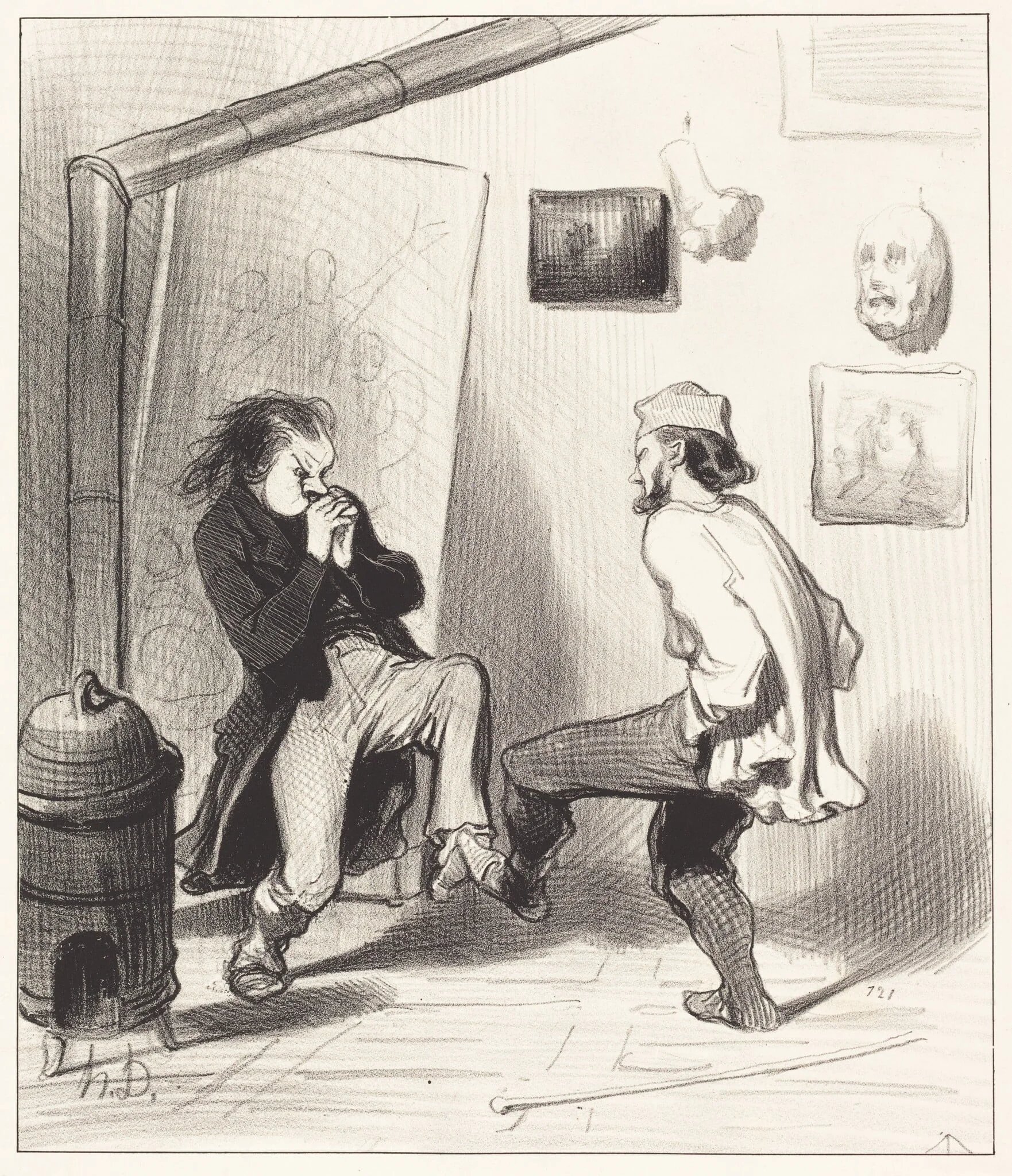 Quand on a brulé son dernier chevalet!, by Honoré Daumier, ink, 1845