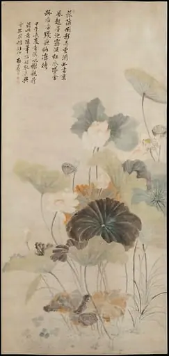 清    佚名　仿惲壽平    夏夜清荷圖    軸|Lotuses on a summer evening