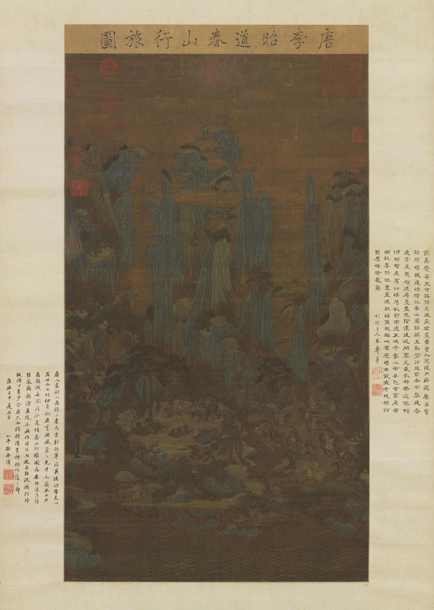 Traveling through Mountains in Spring, by Li Zhaodao, unspecified, 725