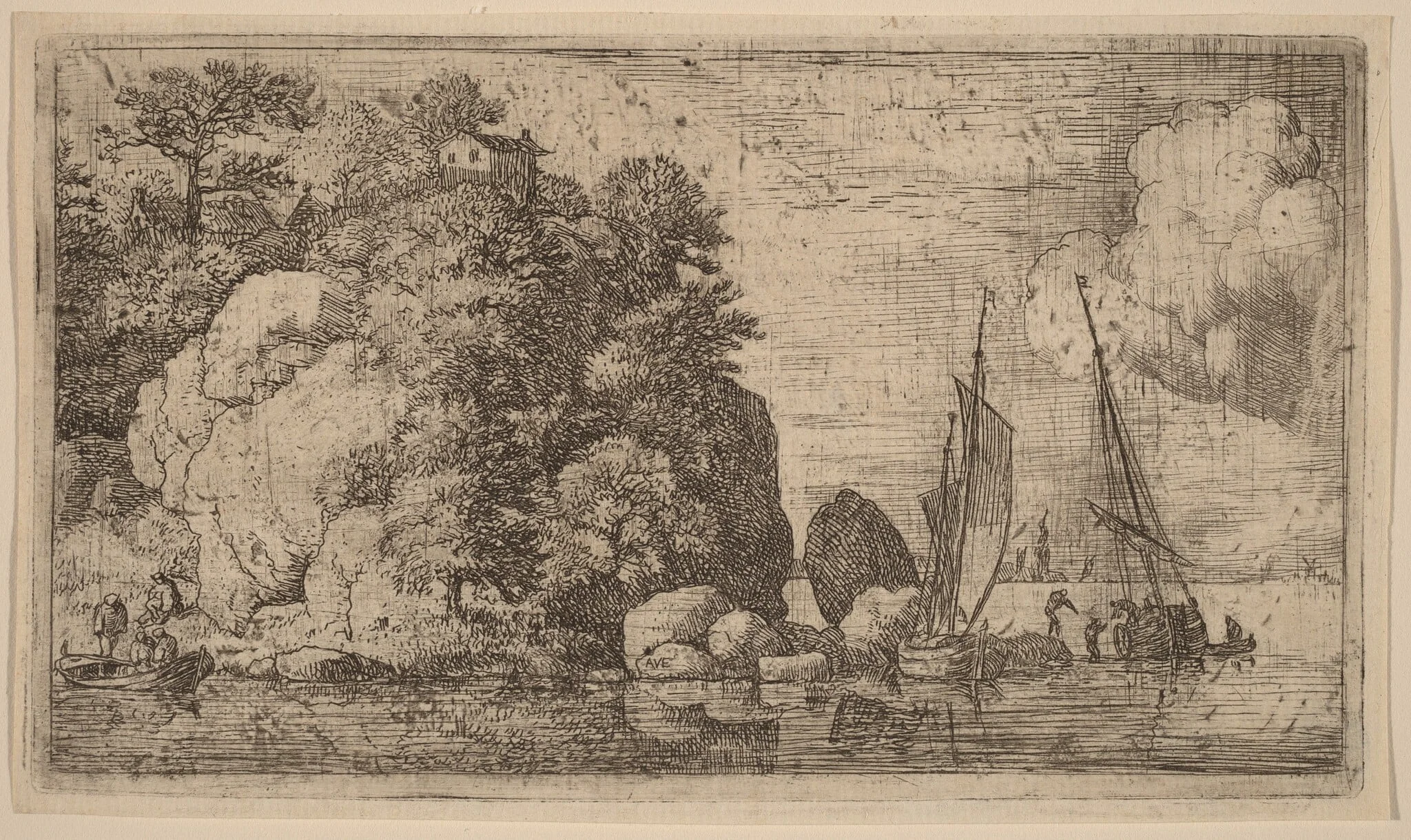 Two Boats on a Wide River, by Allart van Everdingen, ink, 1650