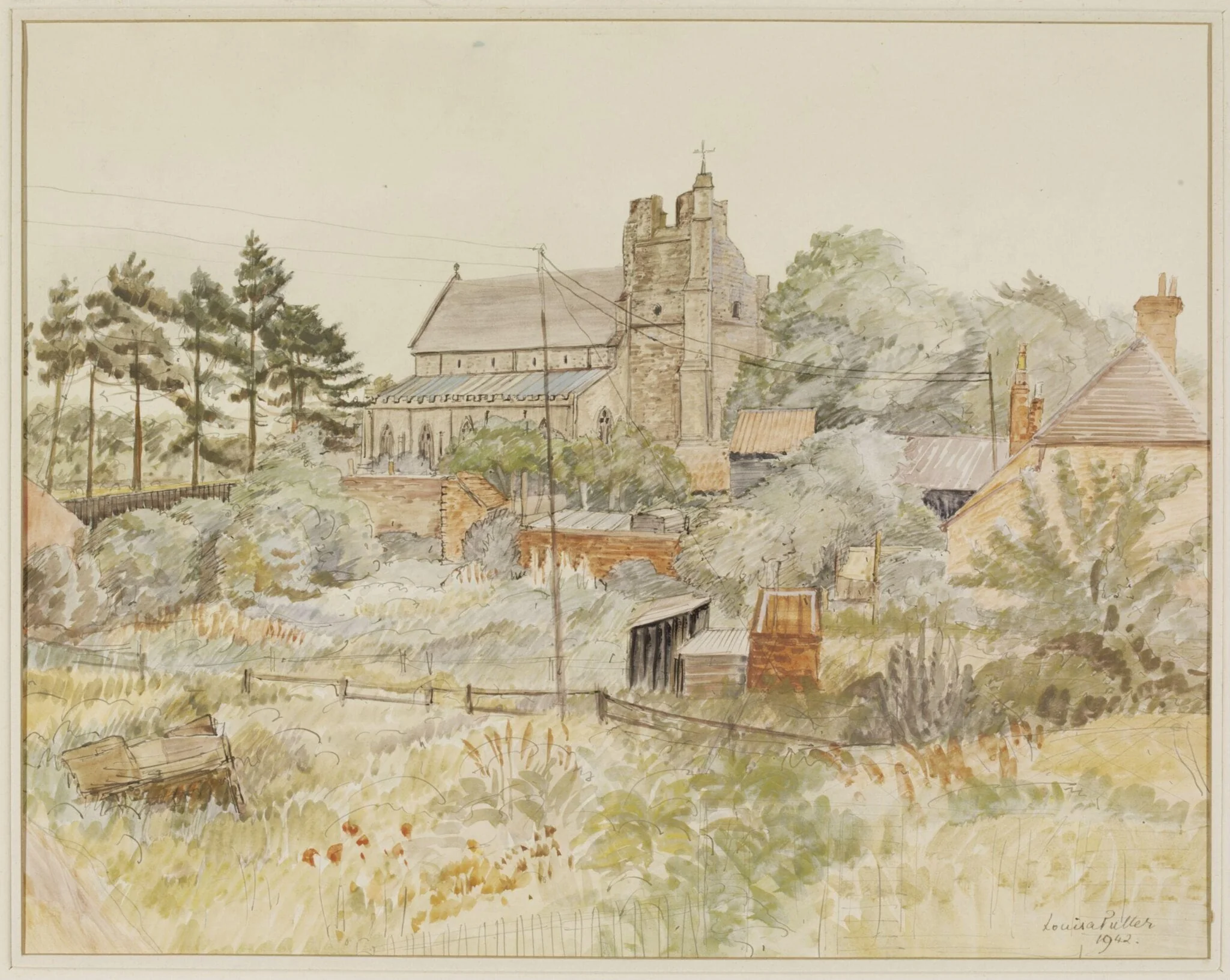 St. Bartholomew's Church, Orford, from the North-West, by Louisa Puller, watercolor, 1942