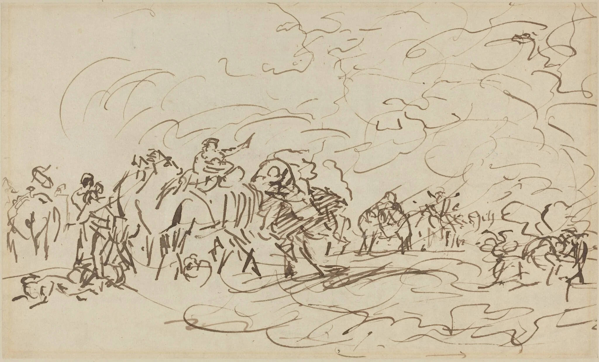 Sandstorm in the Desert Overtaking a Caravan, by Johann Zoffany, ink, 1786