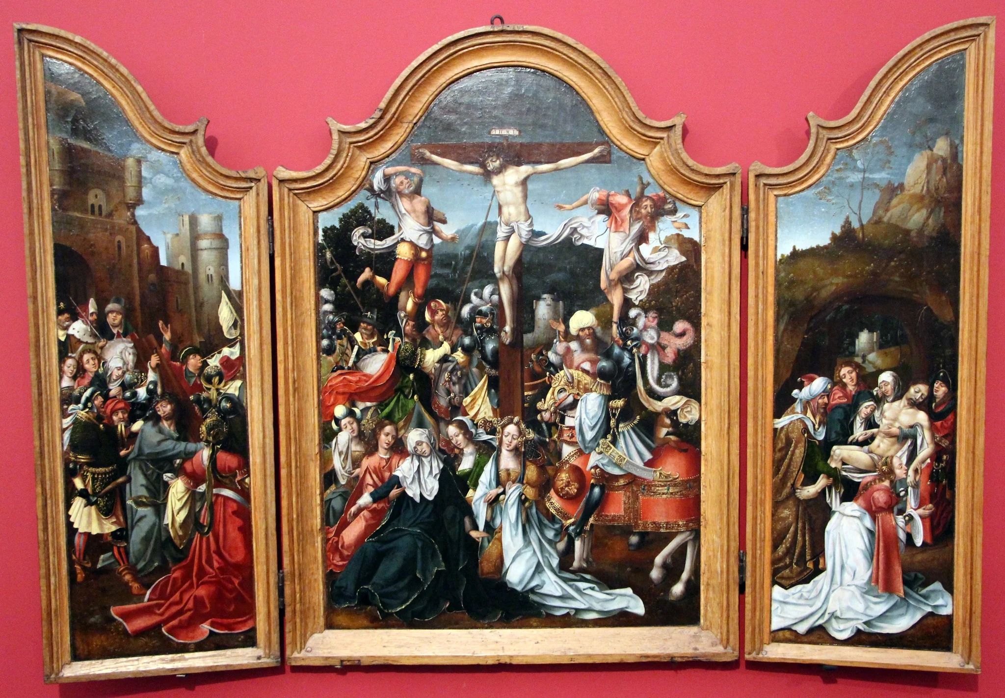 Triptych with the Crucifixion, by Jan van Dornicke, oil, 1520