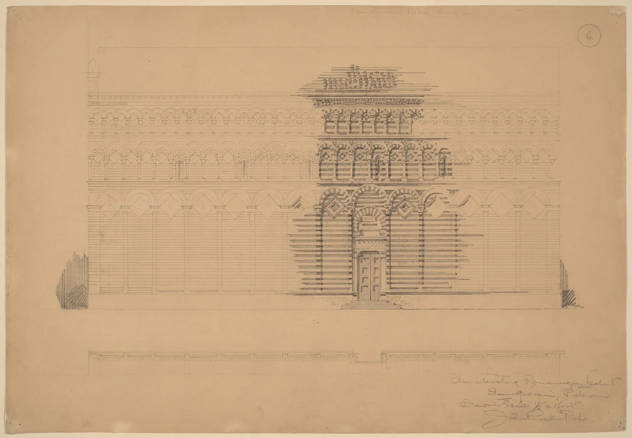 An Interesting Romanesque Treatment, San Giovanni, Pistoia, by John Russell Pope, graphite, 1896