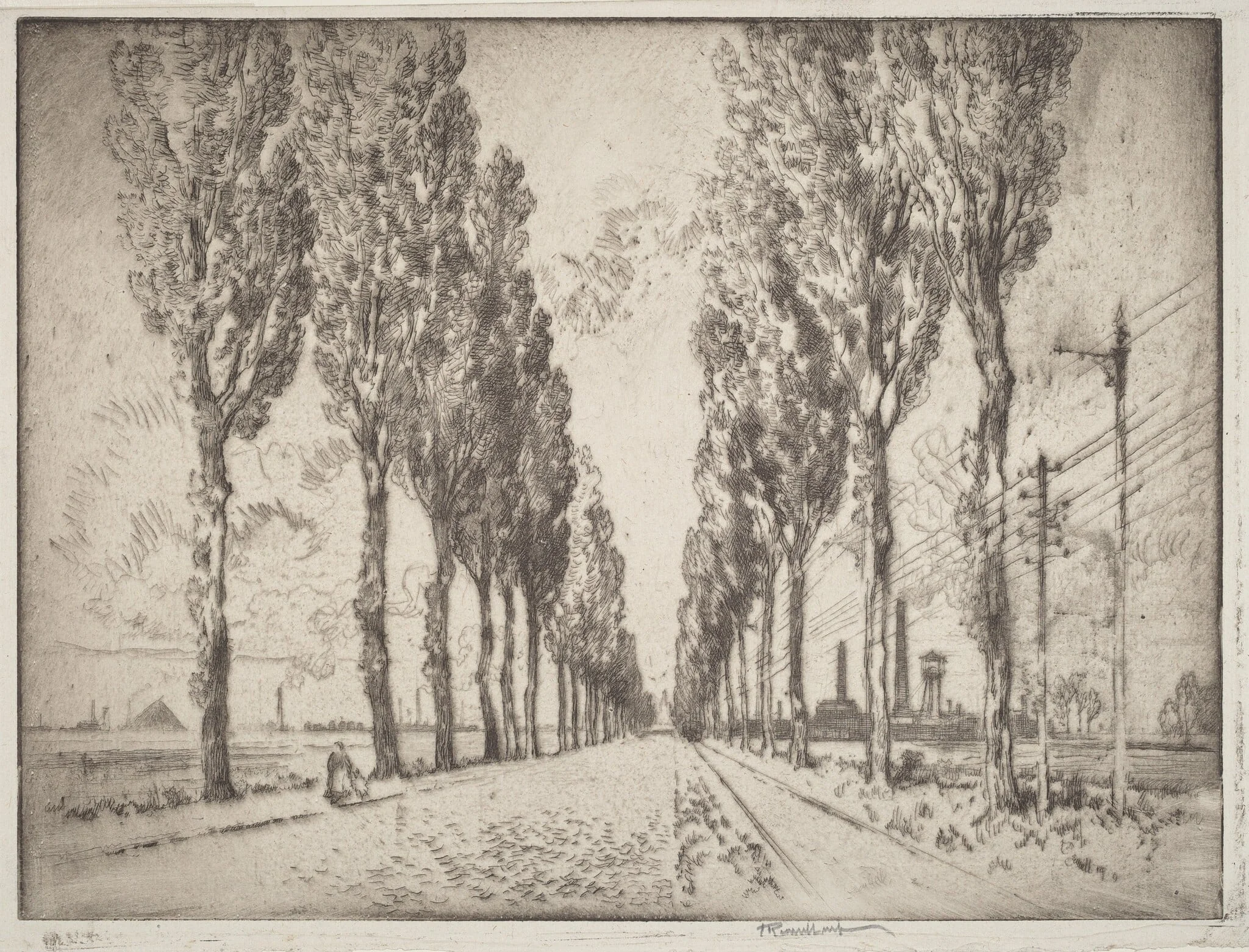 The Avenue, Valenciennes, by Joseph Pennell, ink, 1910