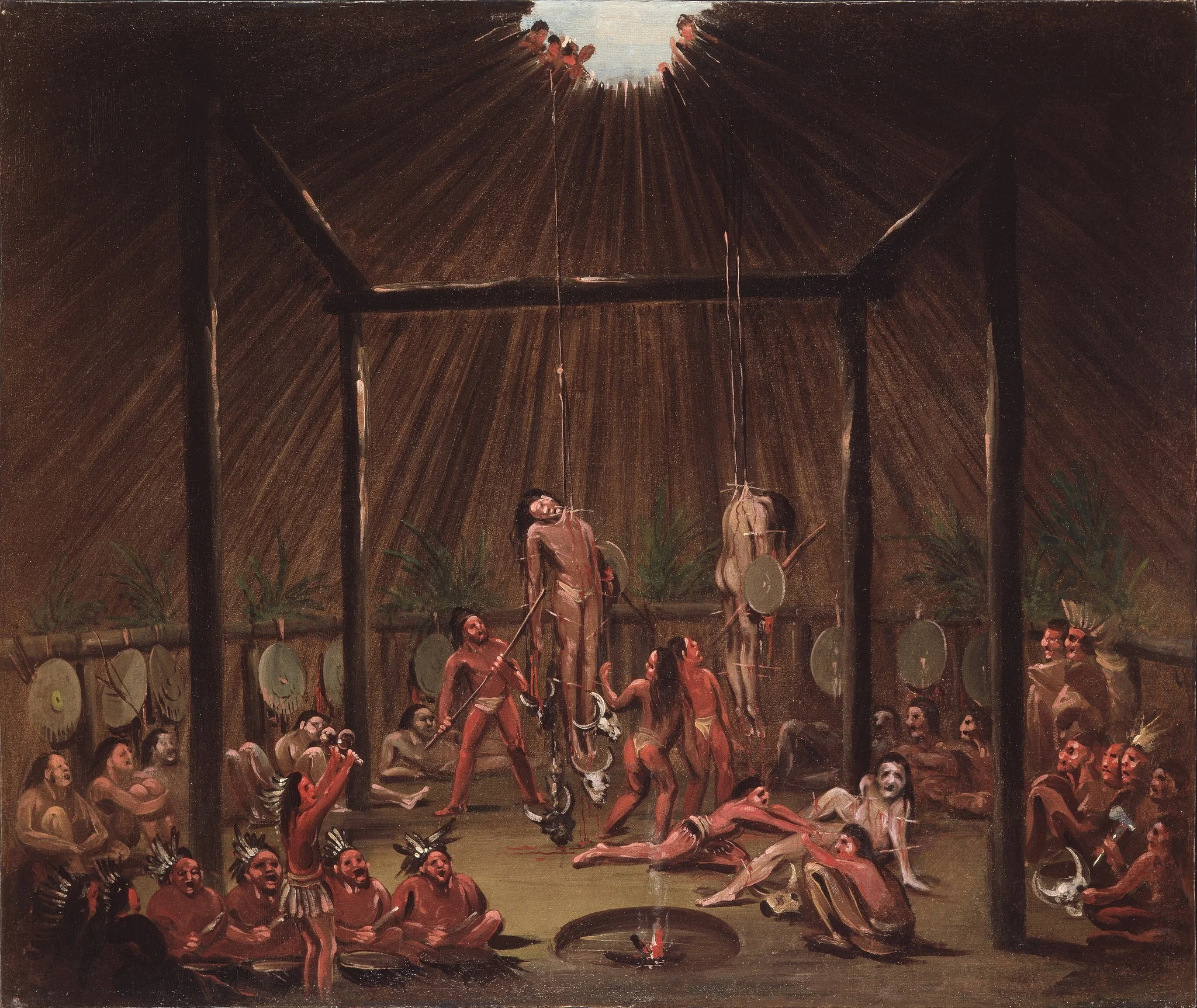 The Cutting Scene, Mandan O-kee-pa Ceremony, by George Catlin, oil, 1832