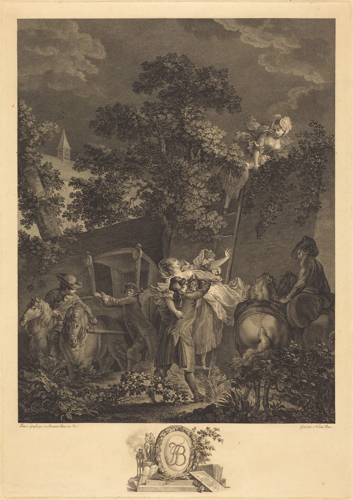 L'enlevement nocturne, by Nicolas Ponce, ink, 1780