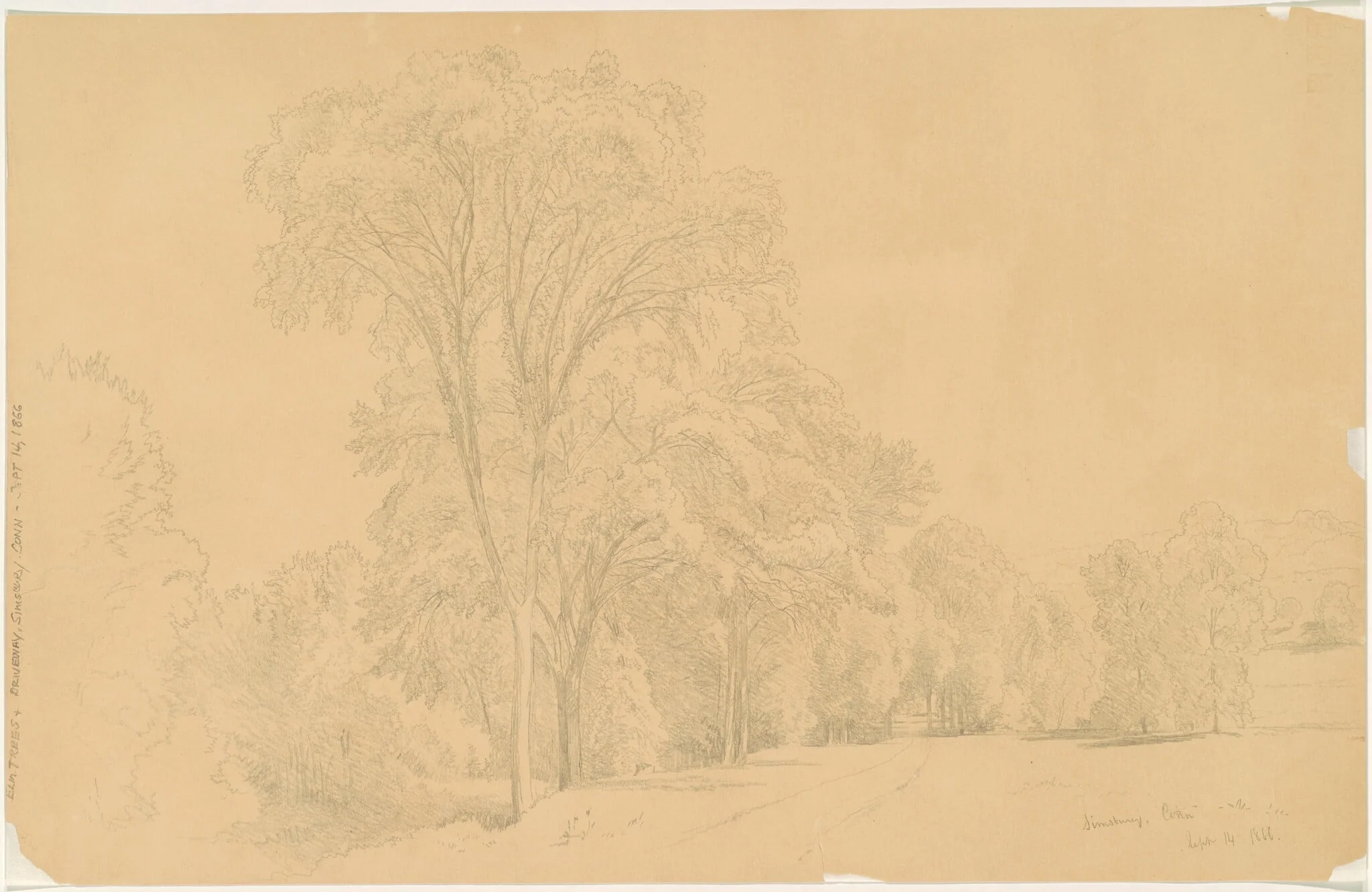 Simsbury, Connecticut, by Aaron Draper Shattuck, graphite, 1866
