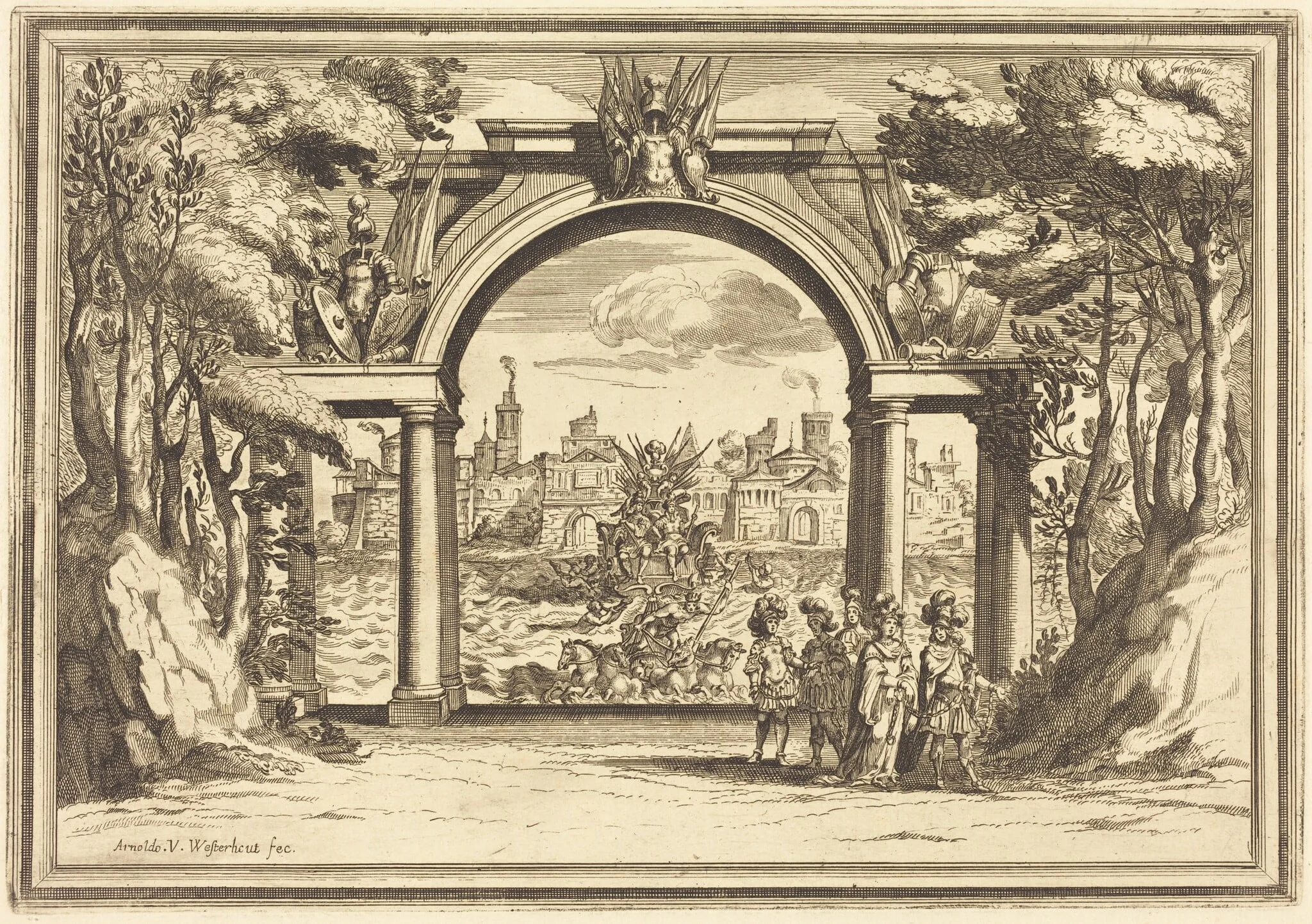 Il Greco in Troia: Plate 1, by Arnold von Westerhout, ink, 1688