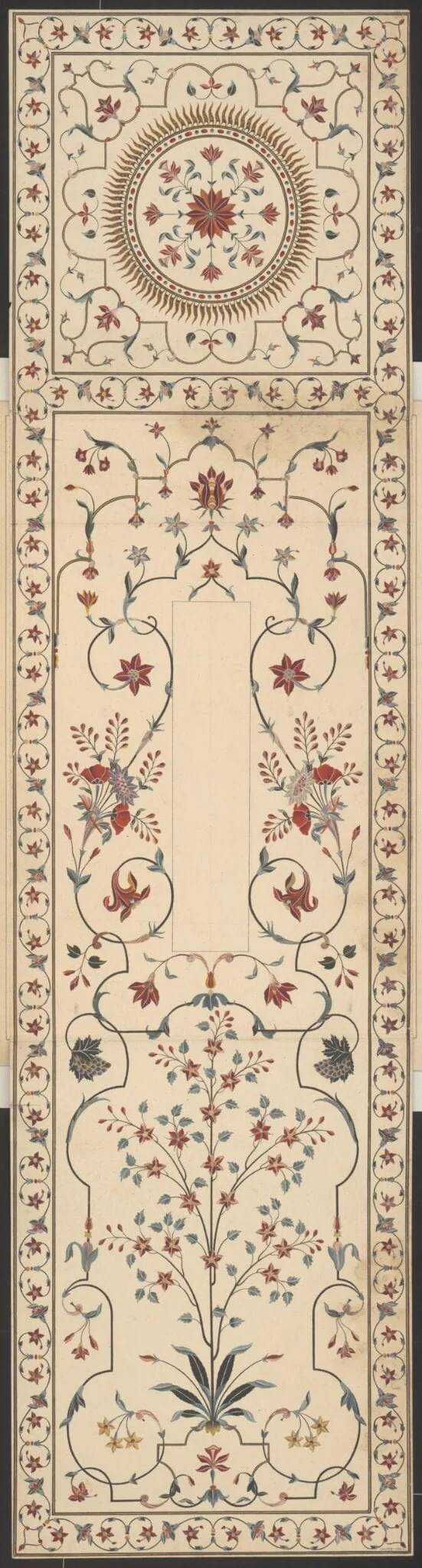 Coloured pietra-dura inlay work on the top of the cenotaph of the Emperor Shah Jahan, Taj Mahal, Agra.